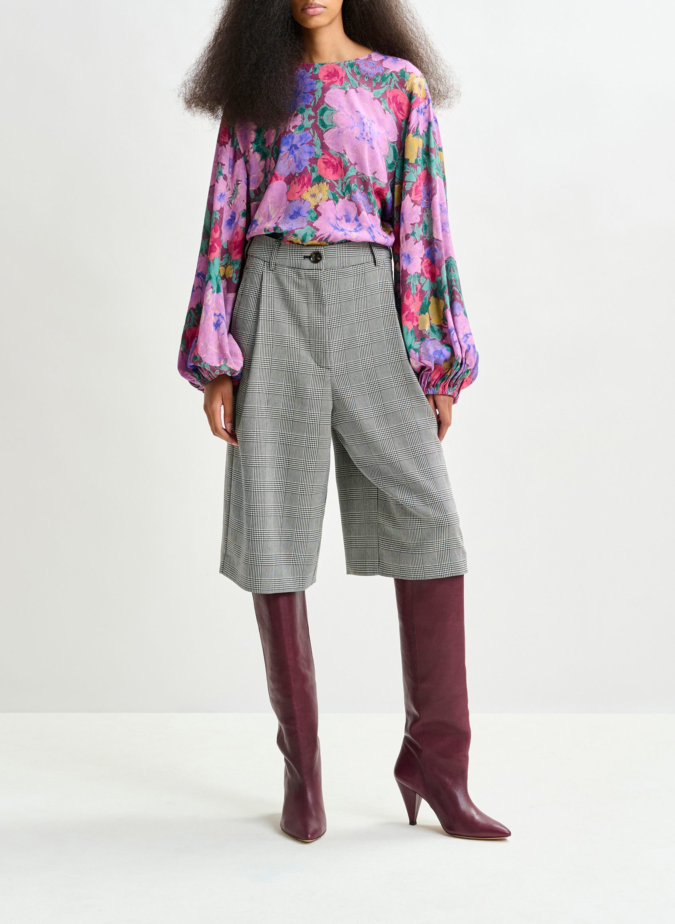 Bermuda taille haute à carreaux intro ESSENTIEL ANTWERP Gris