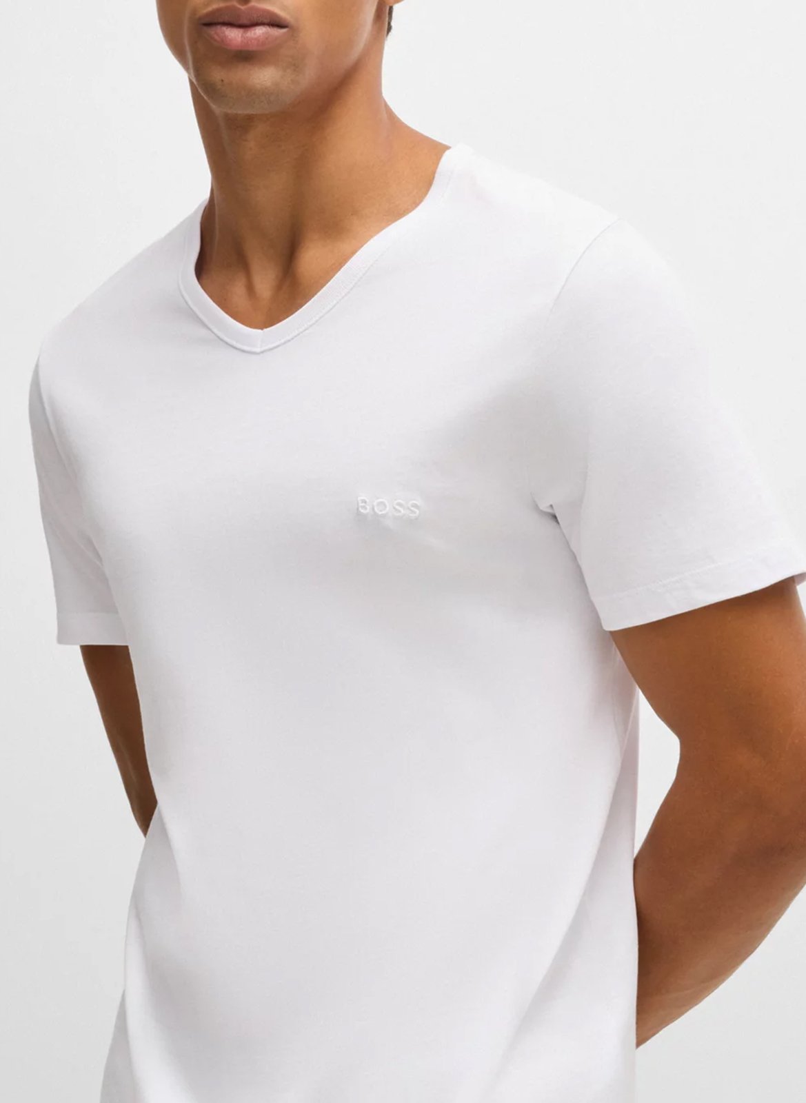 Lot de 3 tee-shirts col v brodé en coton BOSS Blanc