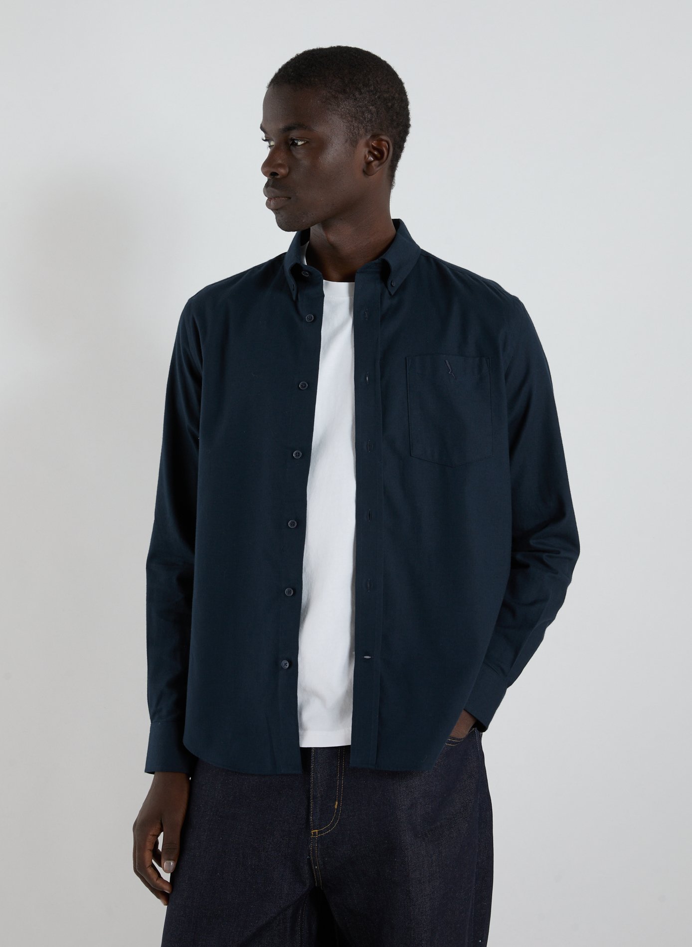 AIGLE American collar cotton shirt Blue