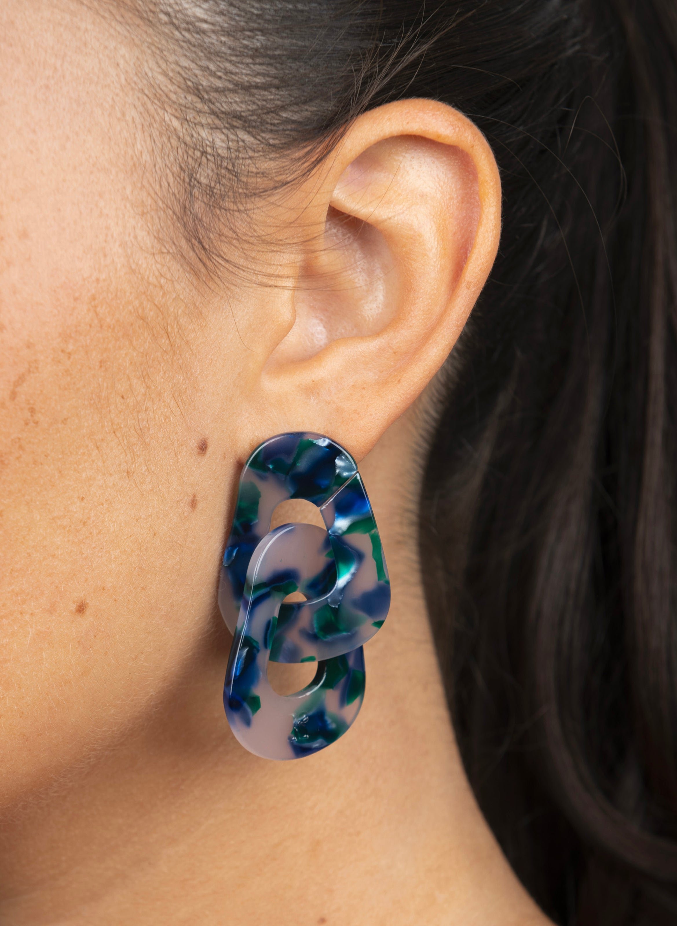 Boucles d'oreilles maillons en acétate de cellulose KURAGE GINZA Vert