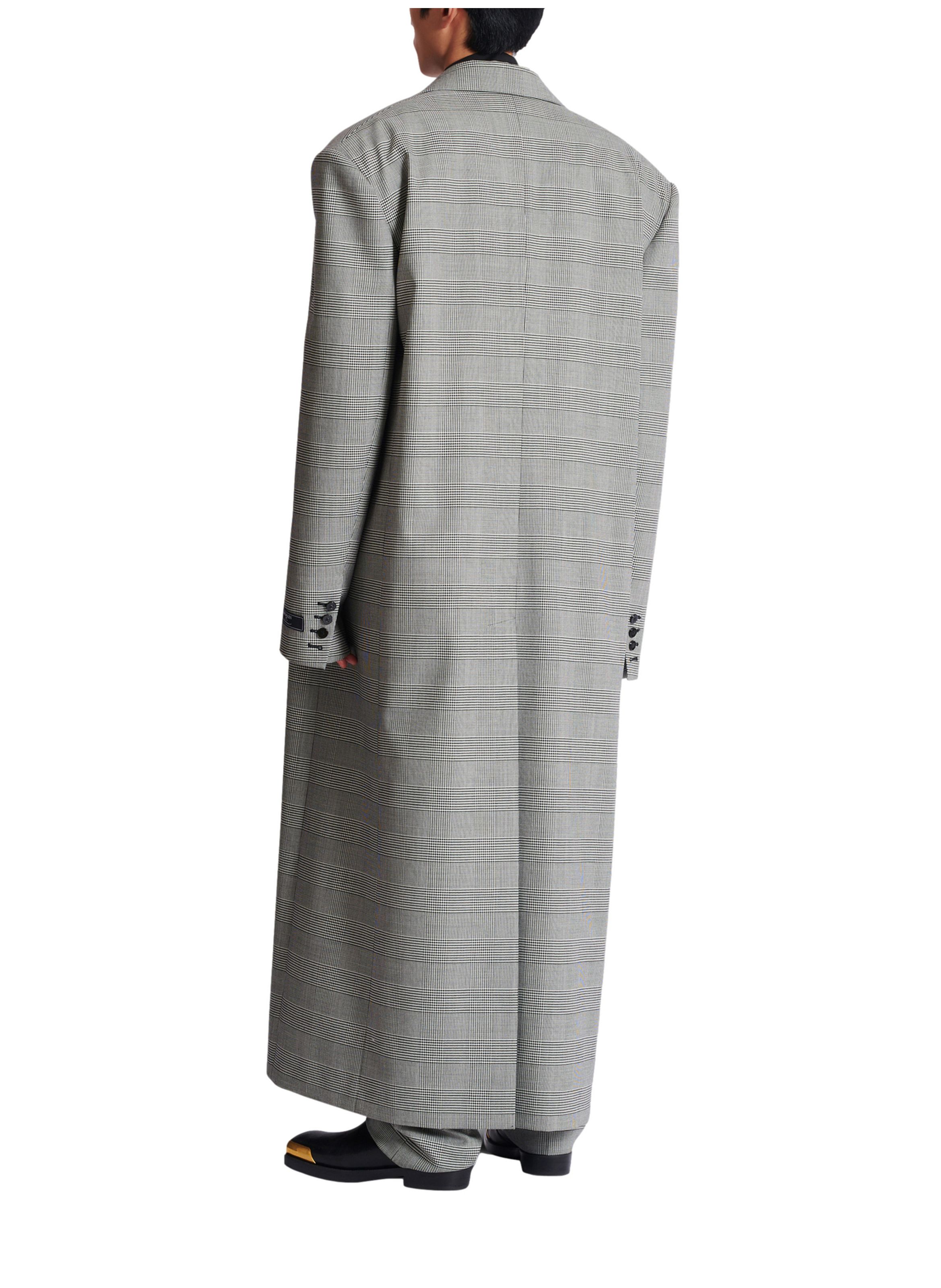 Manteau oversize en laine prince de galles BALMAIN Noir