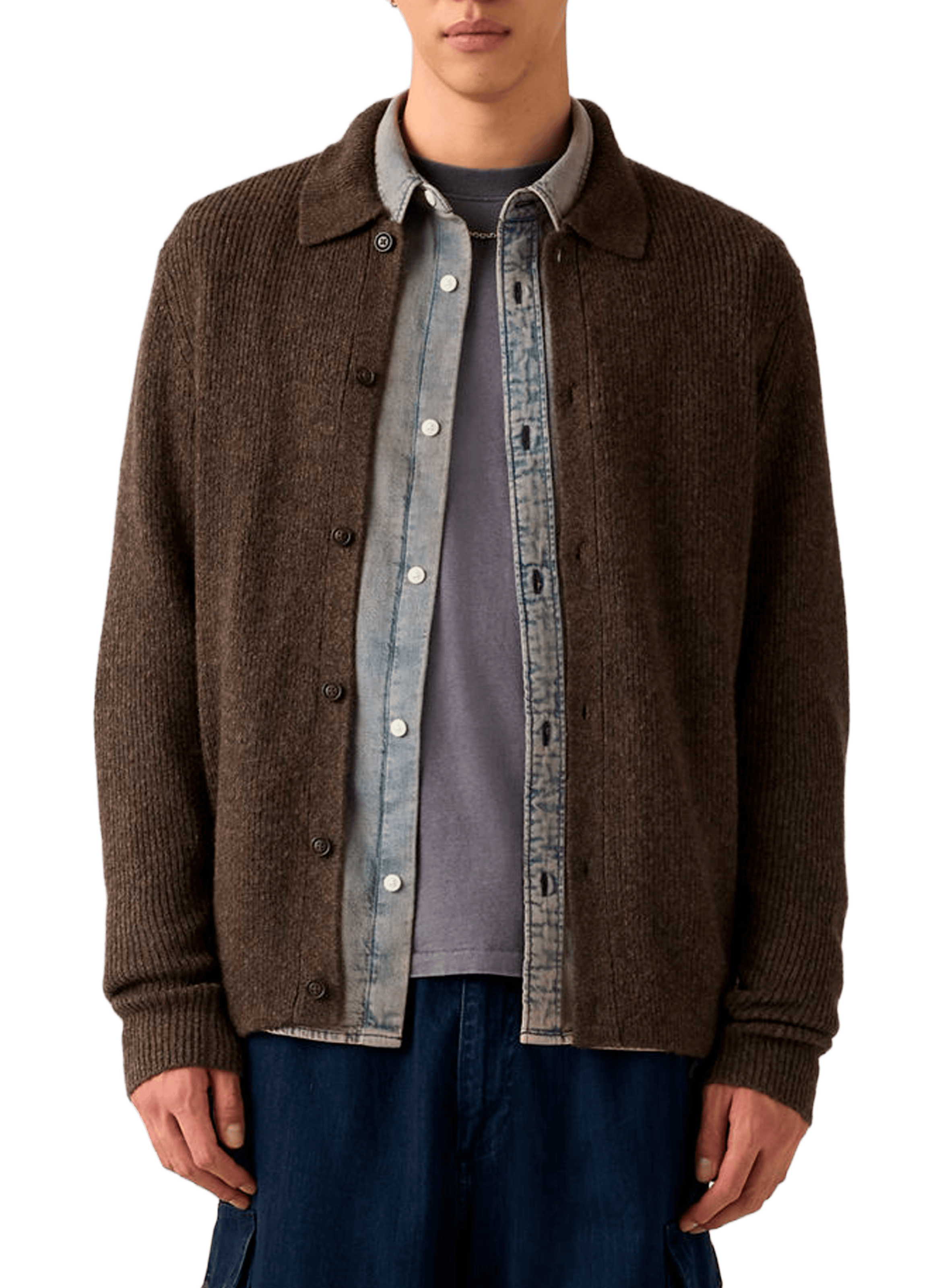 Cardigan droit côtelé à col classique LEVI'S Marron