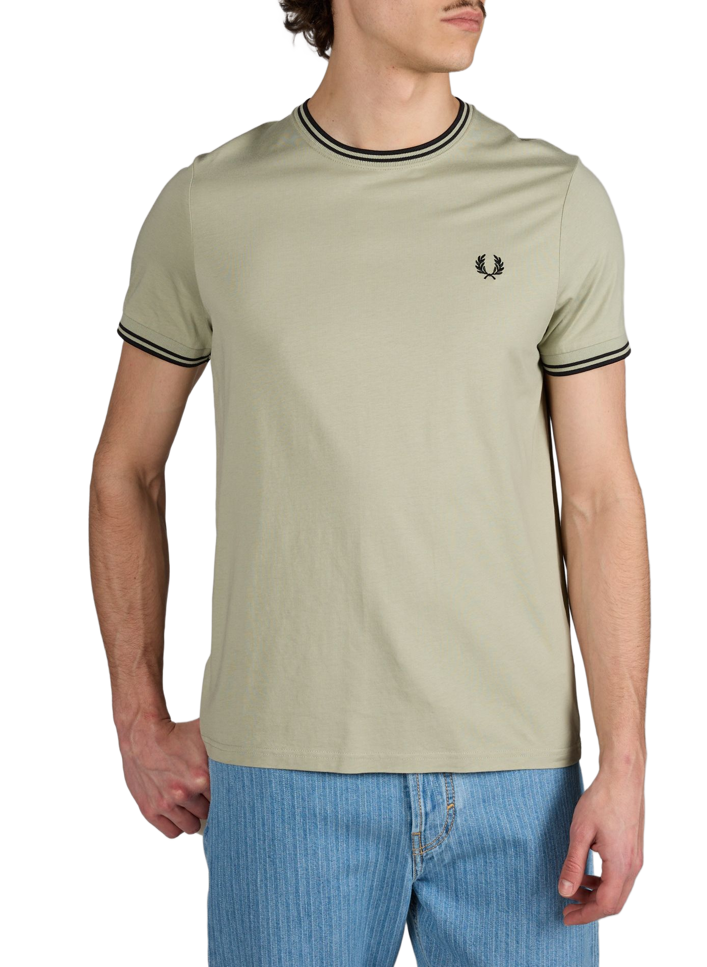 T-shirt uni à col rond en coton FRED PERRY Vert