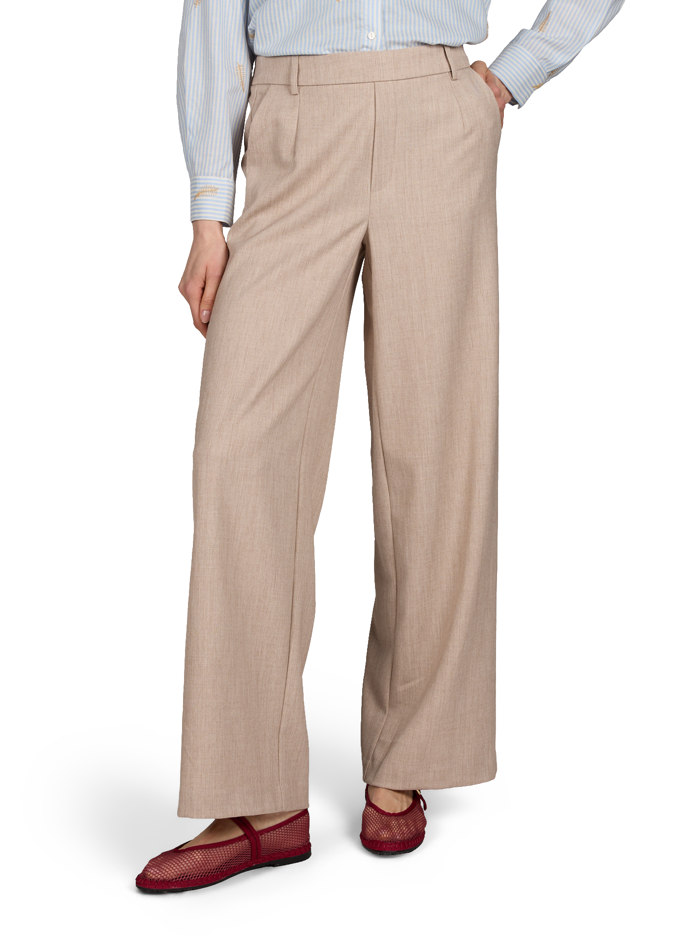 Pantalon taille haute Vivarone ample  VILA Beige