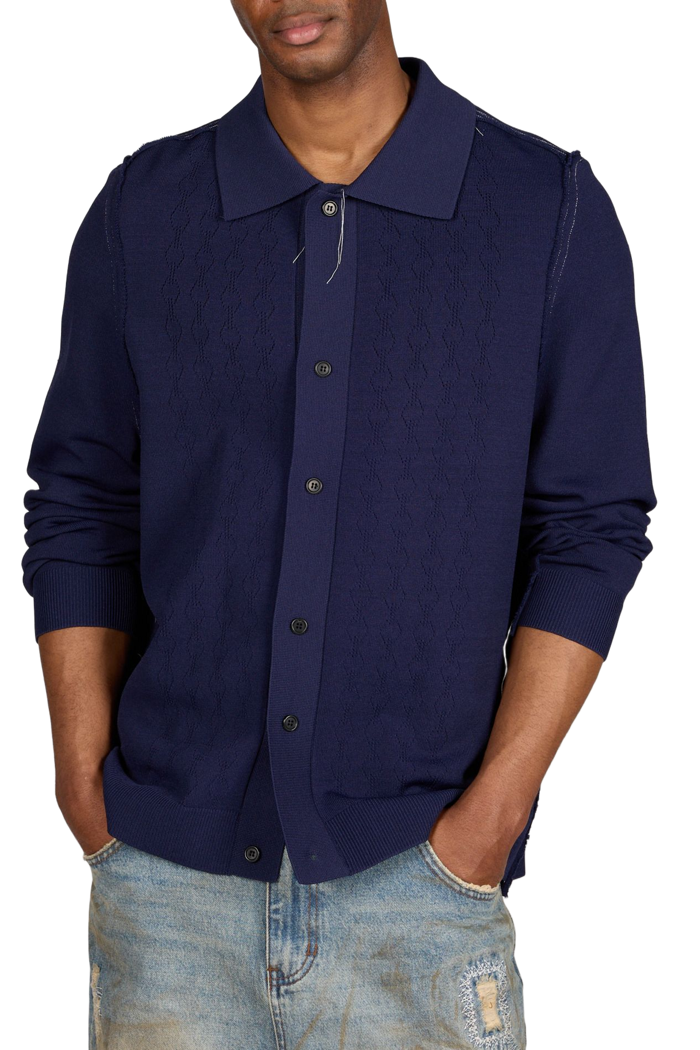 Cardigan droit en maille ajourée CAMIEL FORTGENS Bleu