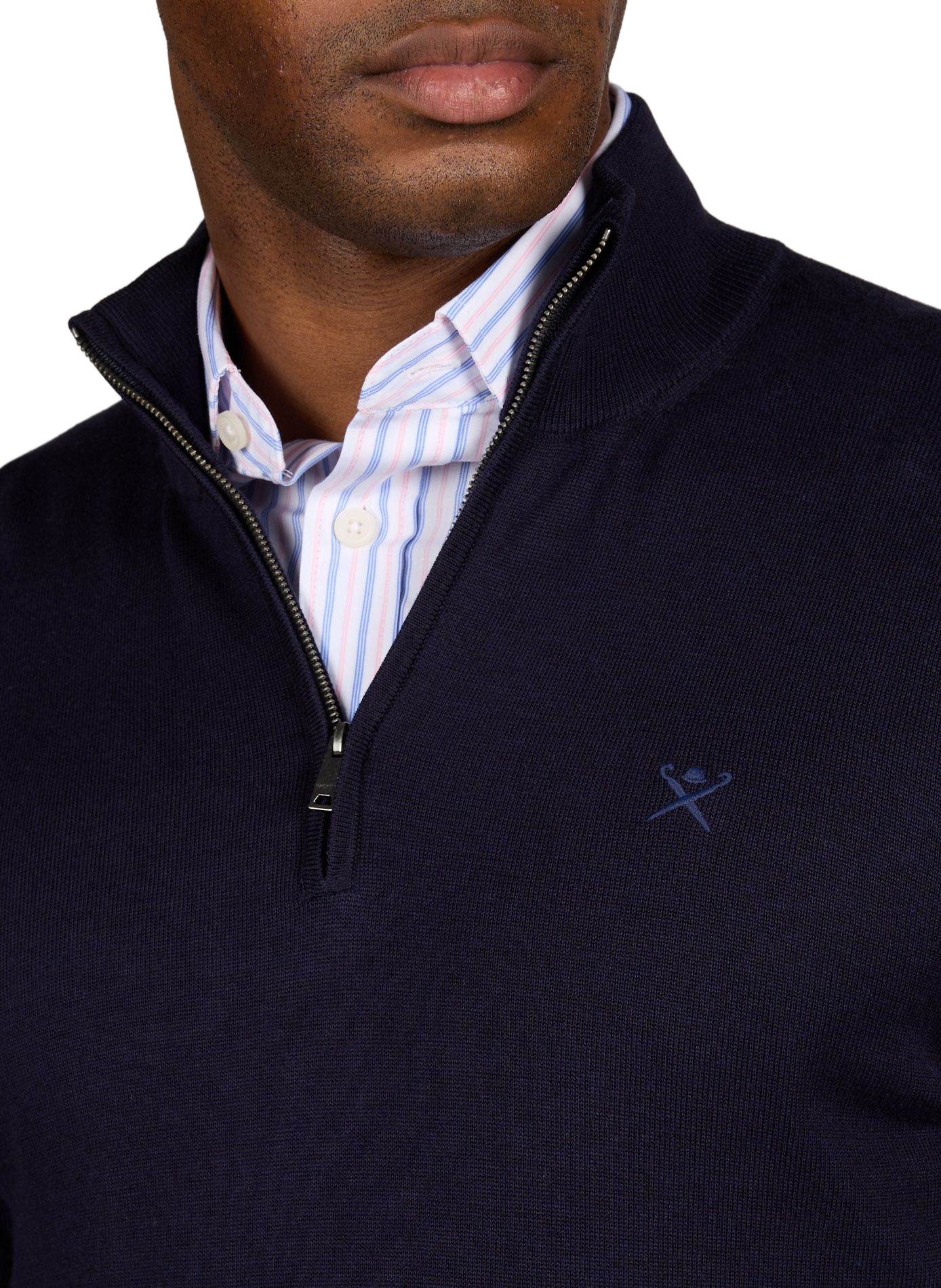 Pull col zippé en coton et soie HACKETT Bleu