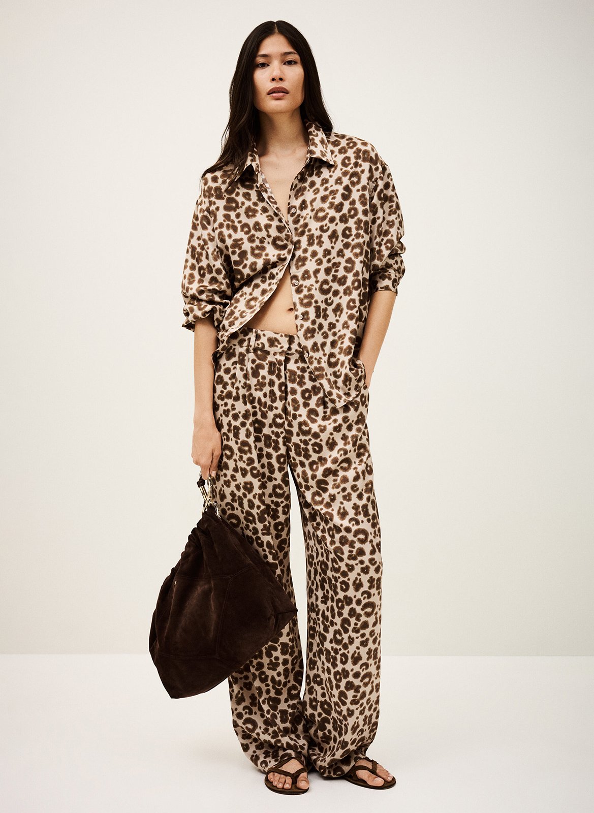 Pantalon large satiné à motif léopard bloy BA&SH Beige