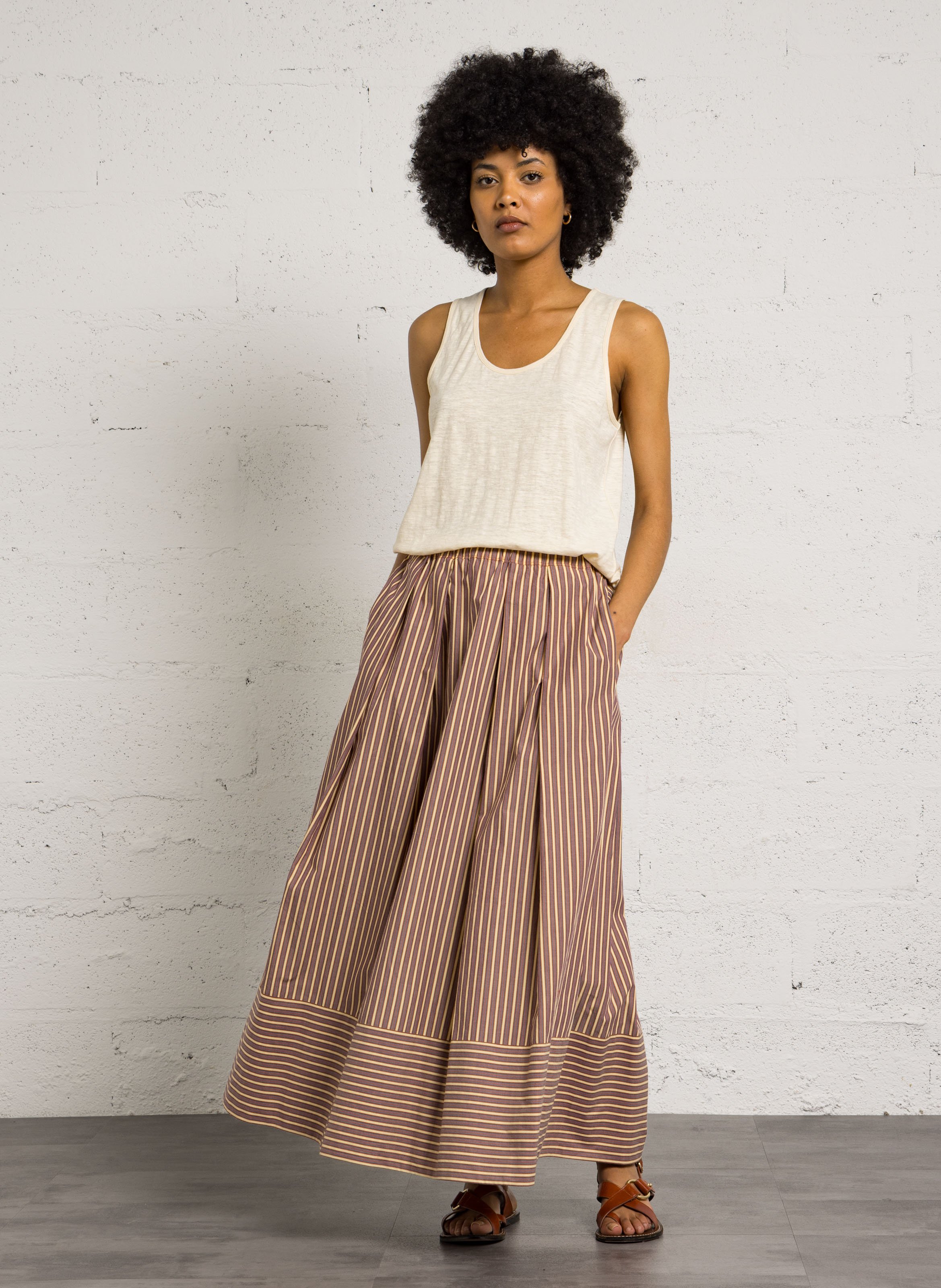 Débardeur droit col rond en coton mélangé love Beige