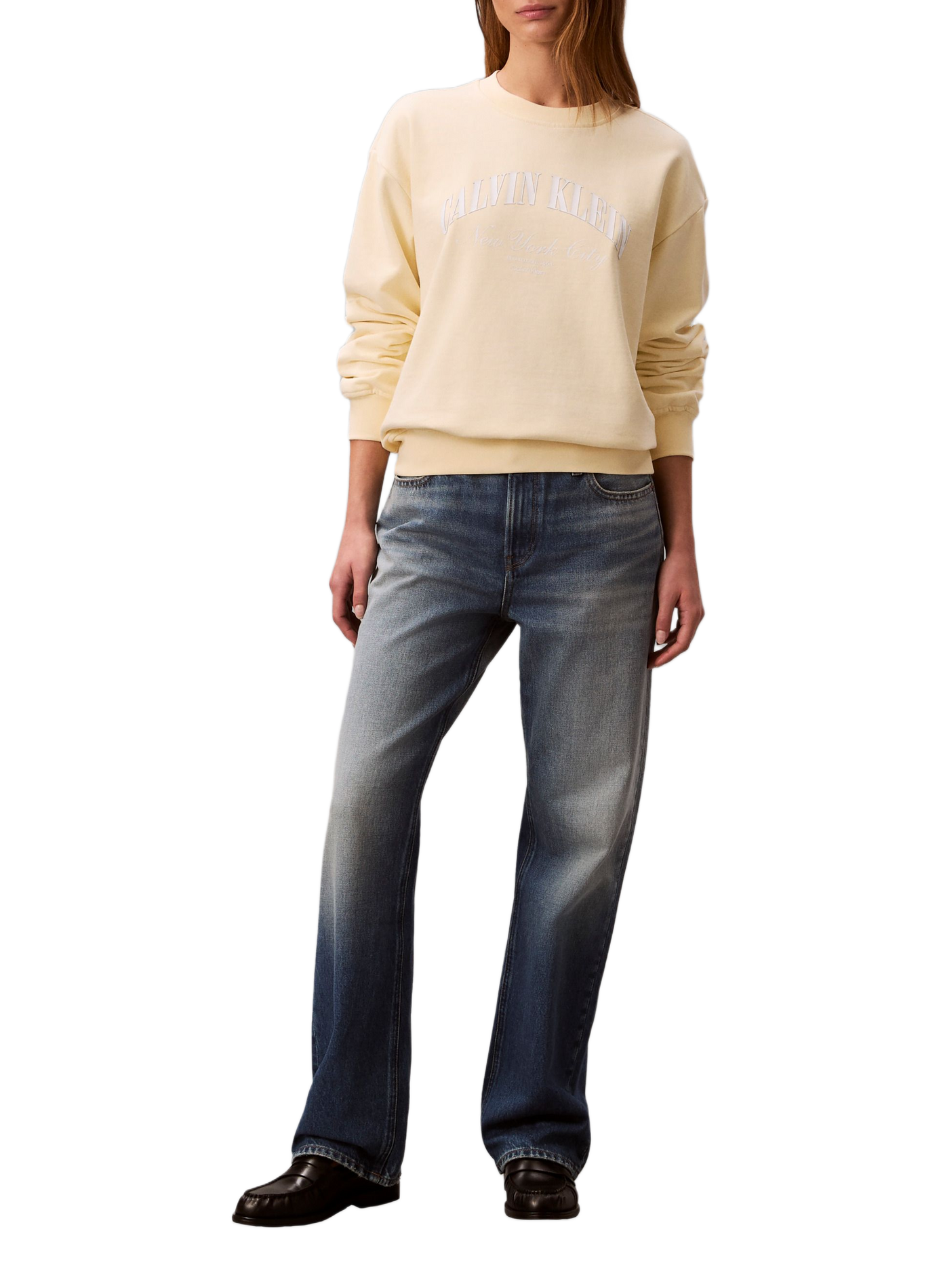 Pull imprimé à col rond en coton CALVIN KLEIN Jaune
