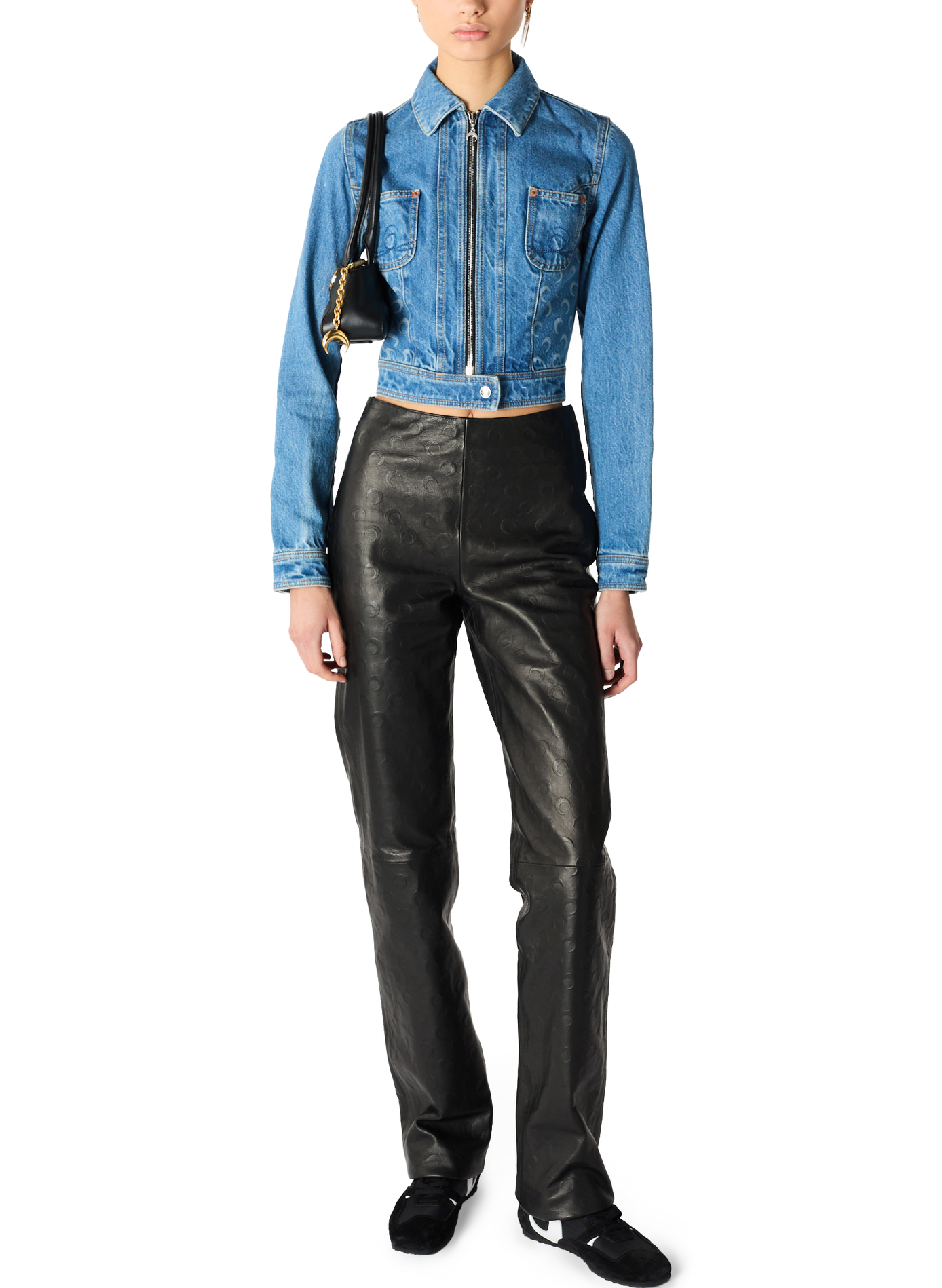 Veste trucker zippée en jean de coton biologique bleu clair MARINE SERRE Blauw
