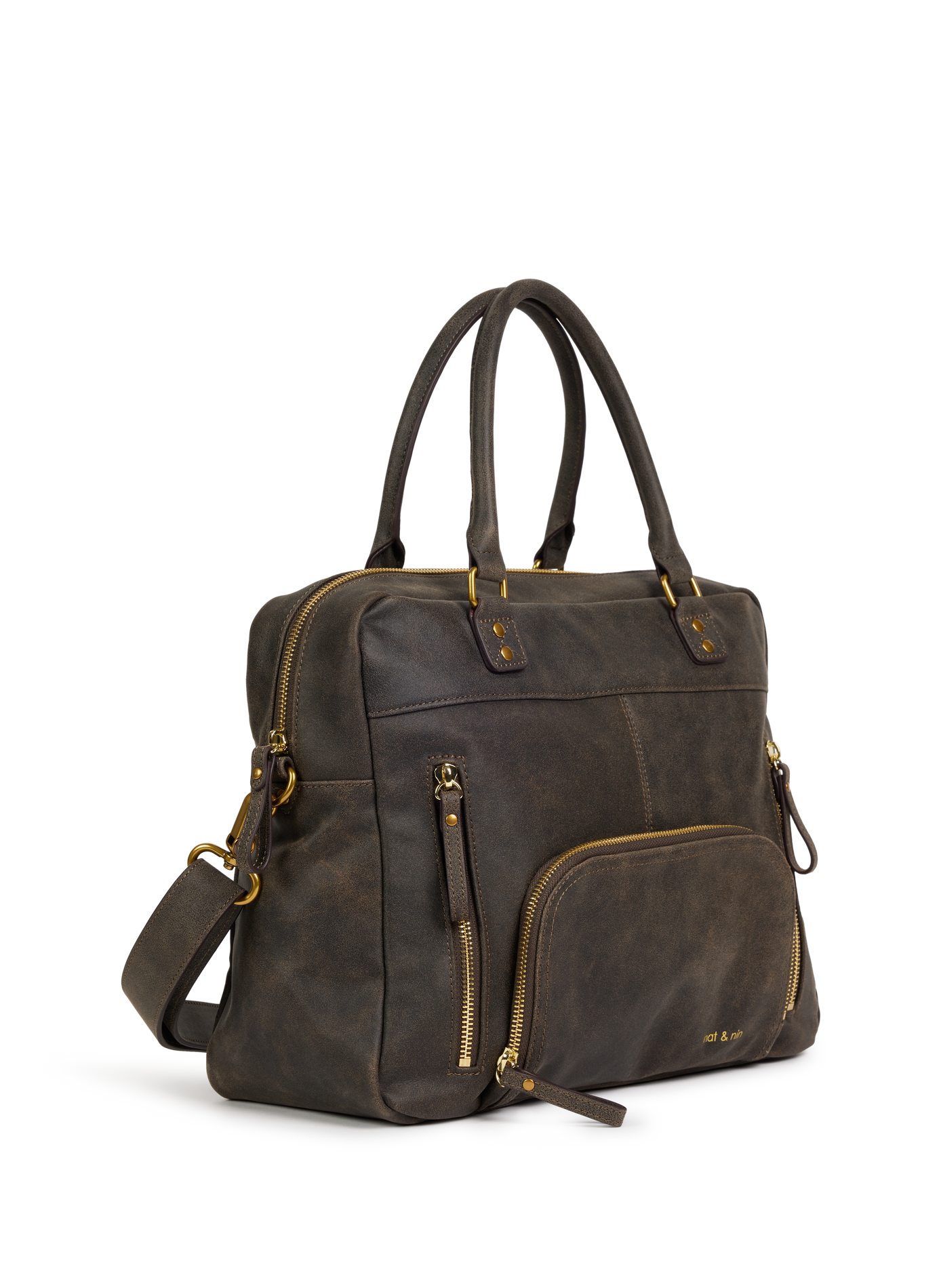Leather laptop bag NAT & NIN Brown