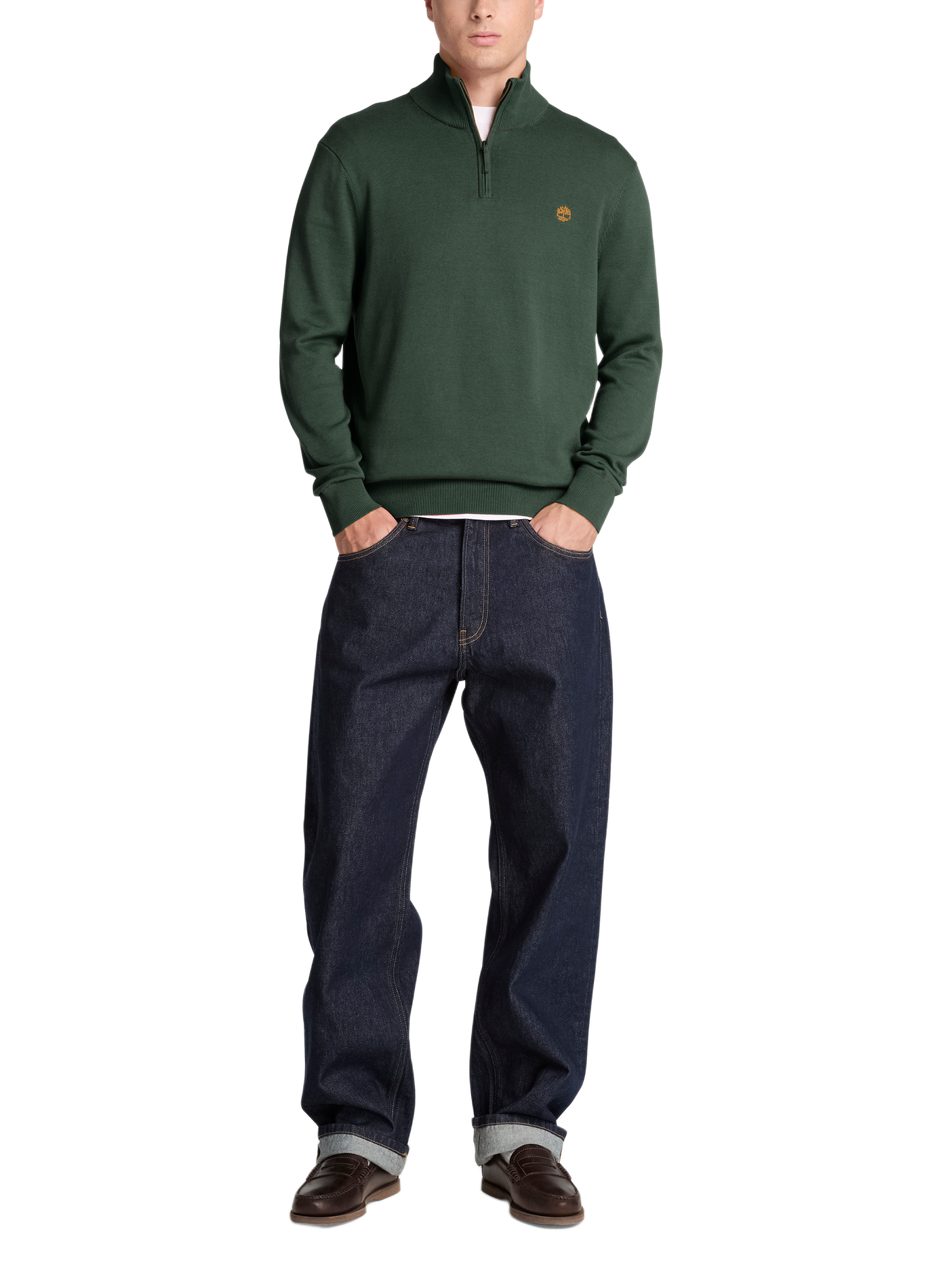 Straight cut high-neck cotton sweater TIMBERLAND Green