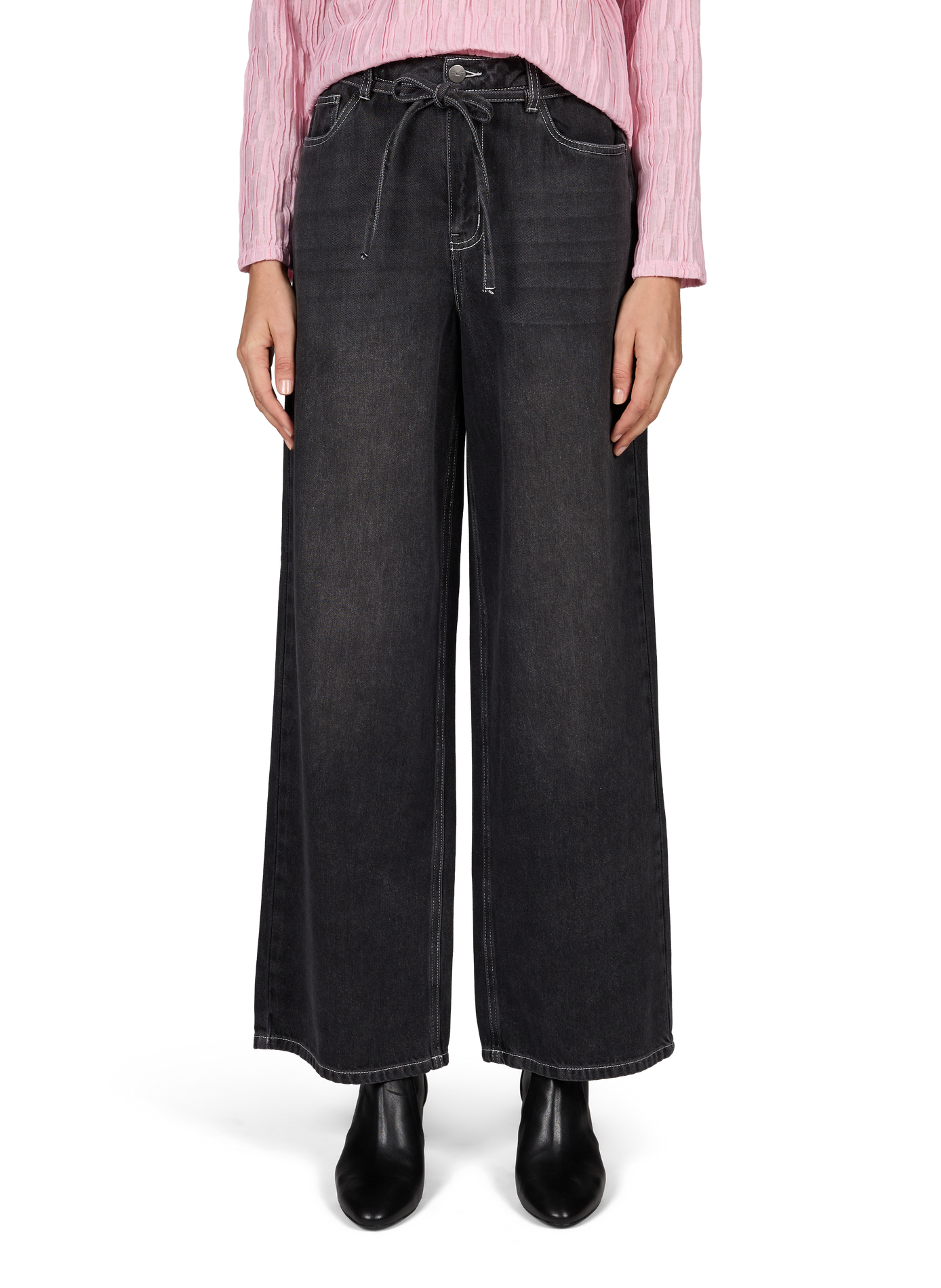 Wide leg mixed cotton jeans OBJECT Black