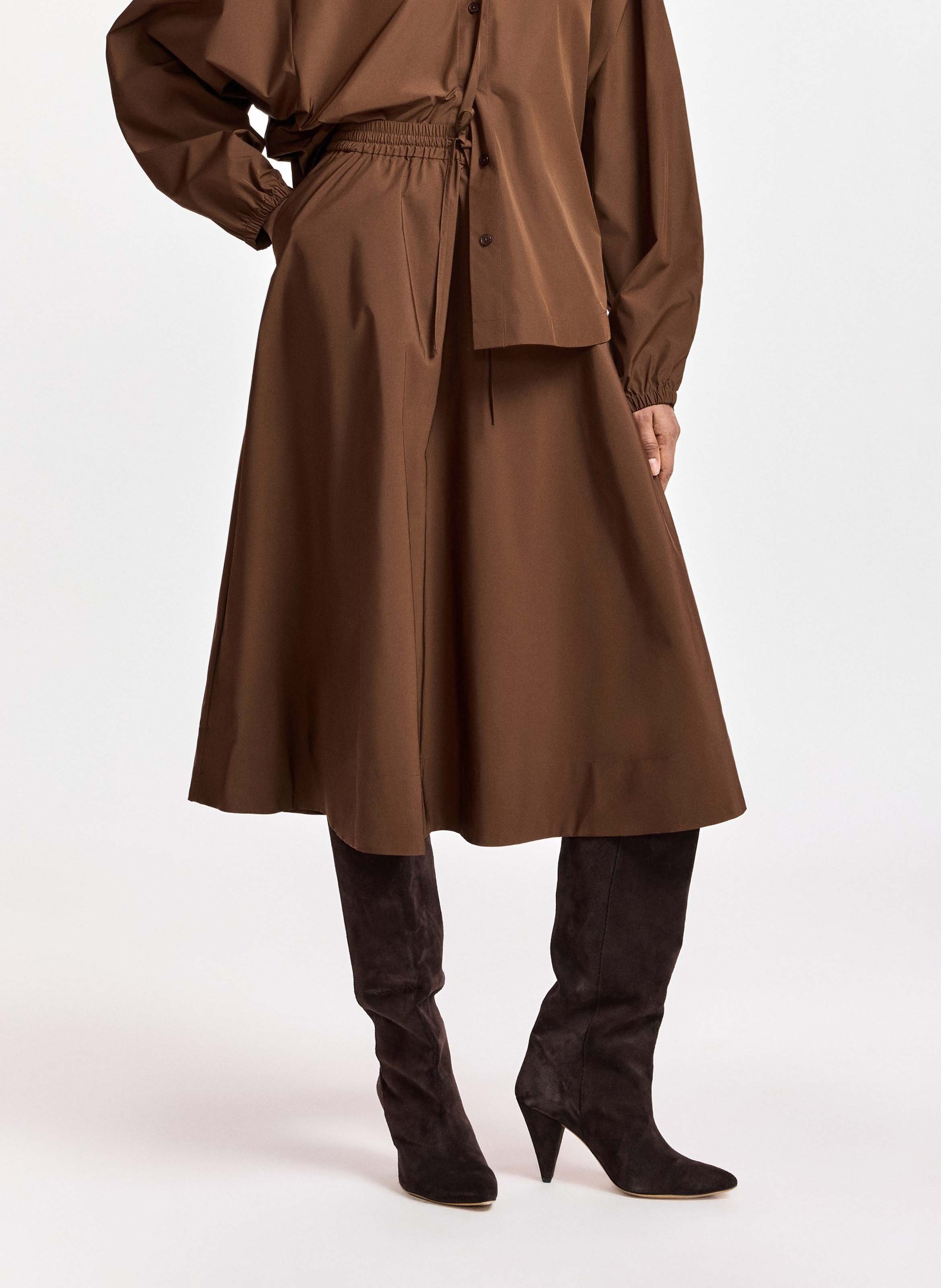 Jupe midi évasée à taille élastique keely2 ESSENTIEL ANTWERP Marron
