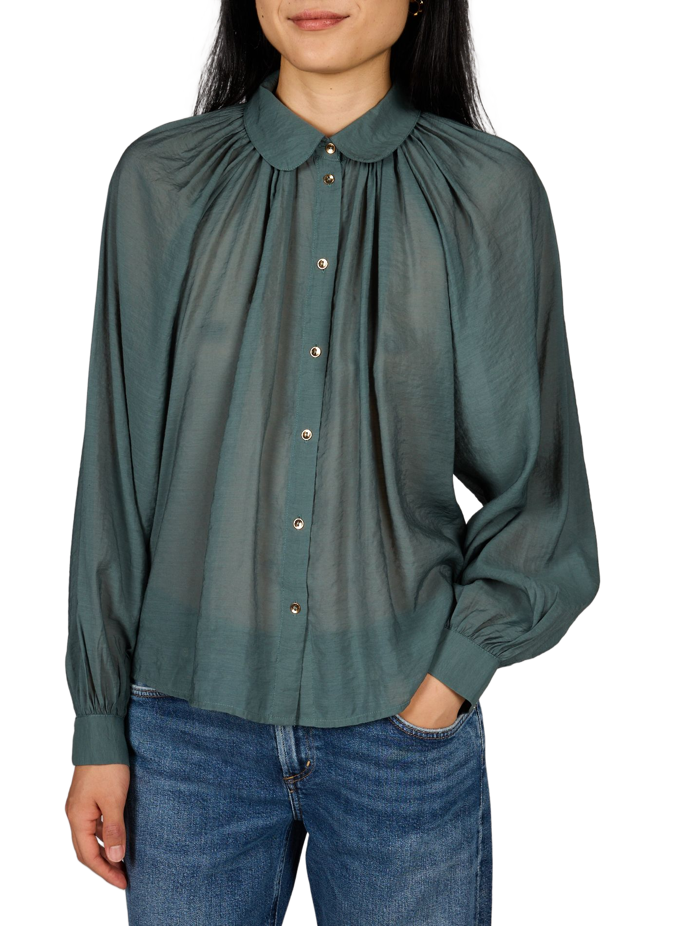 Fließende Bluse mit Peter-Pan-Kragen VILA Khaki