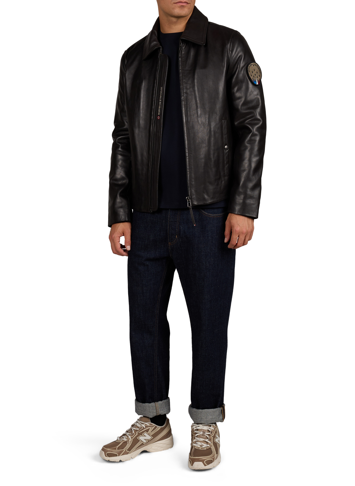 Blouson Guard Ycon droit en cuir PATROUILLE DE FRANCE X REDSKINS Marron