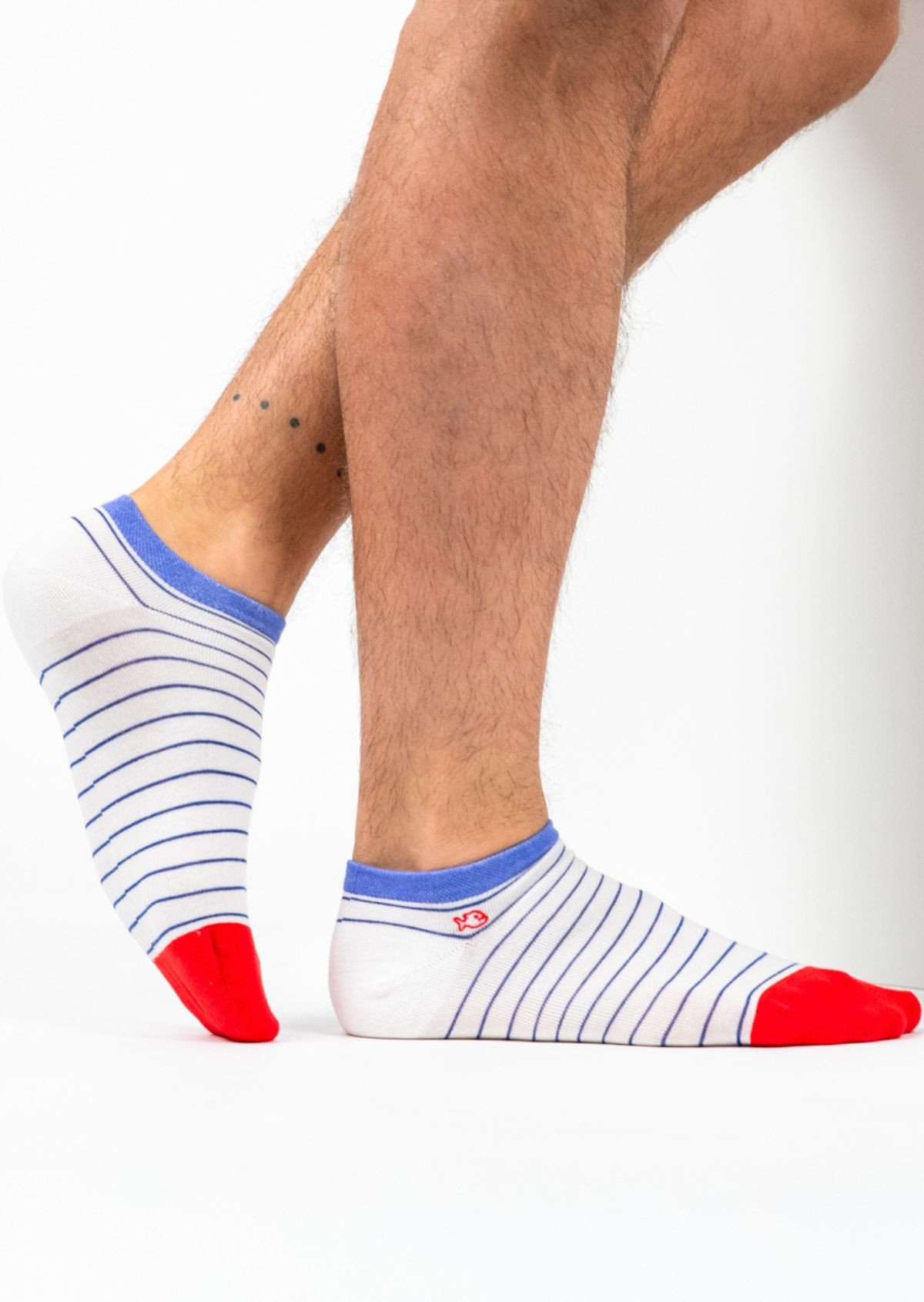 Socquettes en coton peigné à rayures fines BILLYBELT Blanc