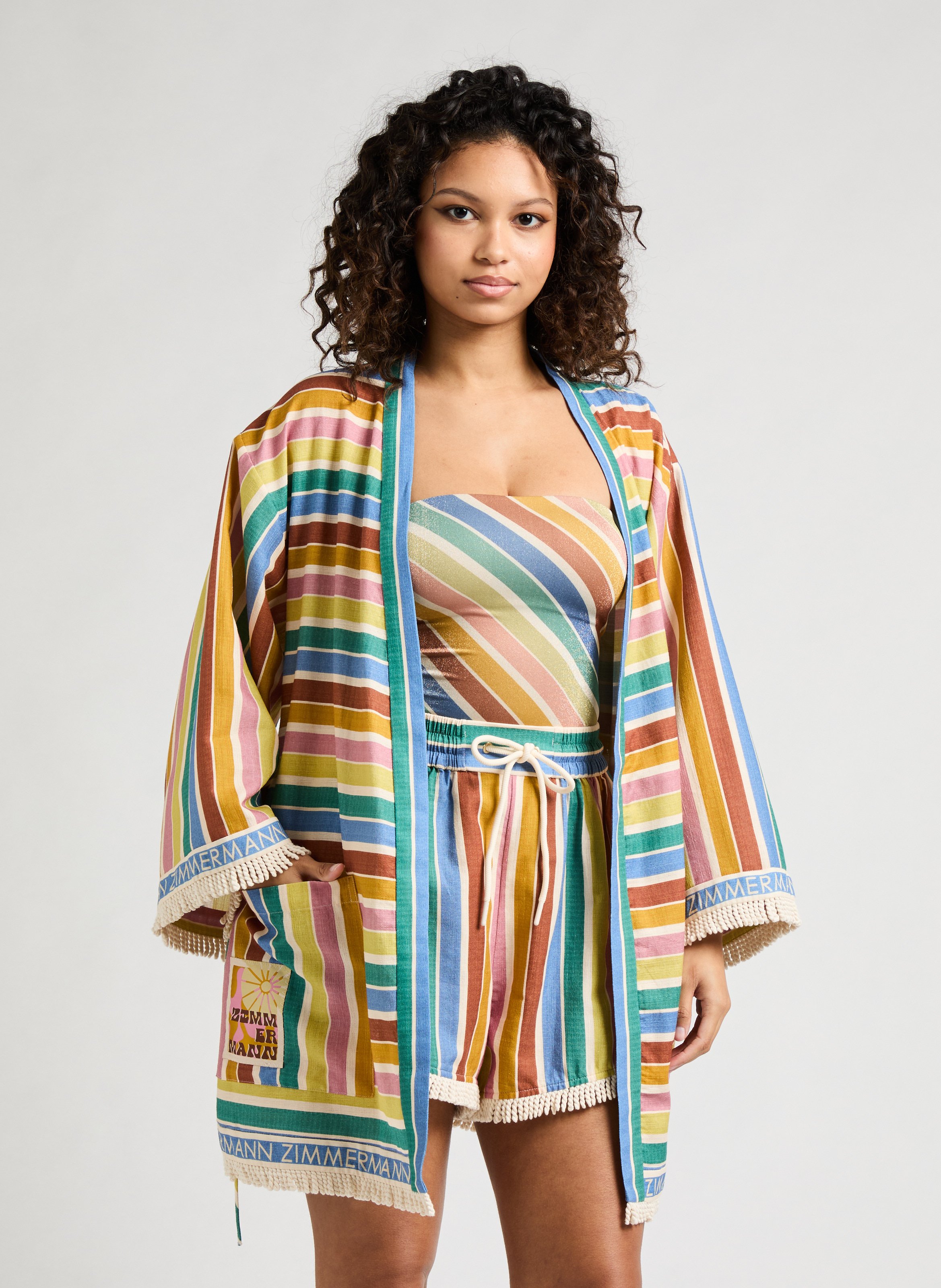 Kimono rayé en coton ZIMMERMANN Multicolore