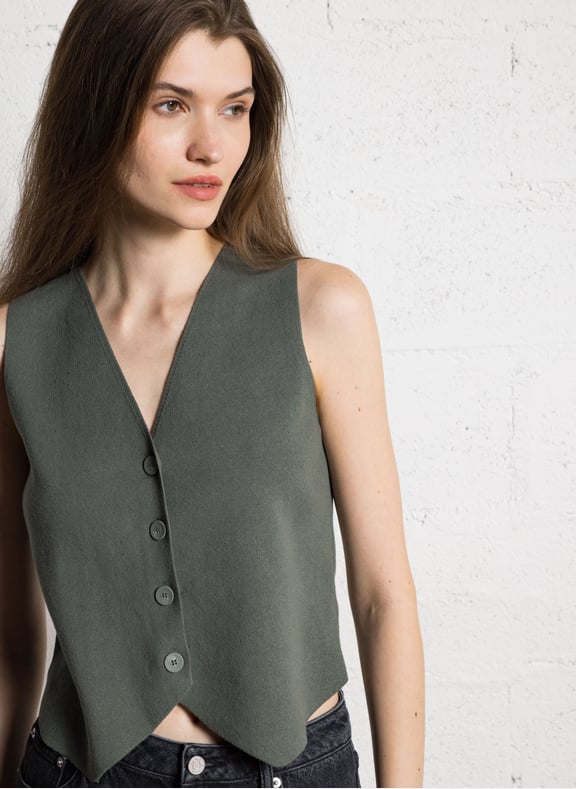 Gilet col v en coton mélangé suzon Vert by MAISON 123 MAISON 123 Gilet col v en coton mélangé suzon Vert