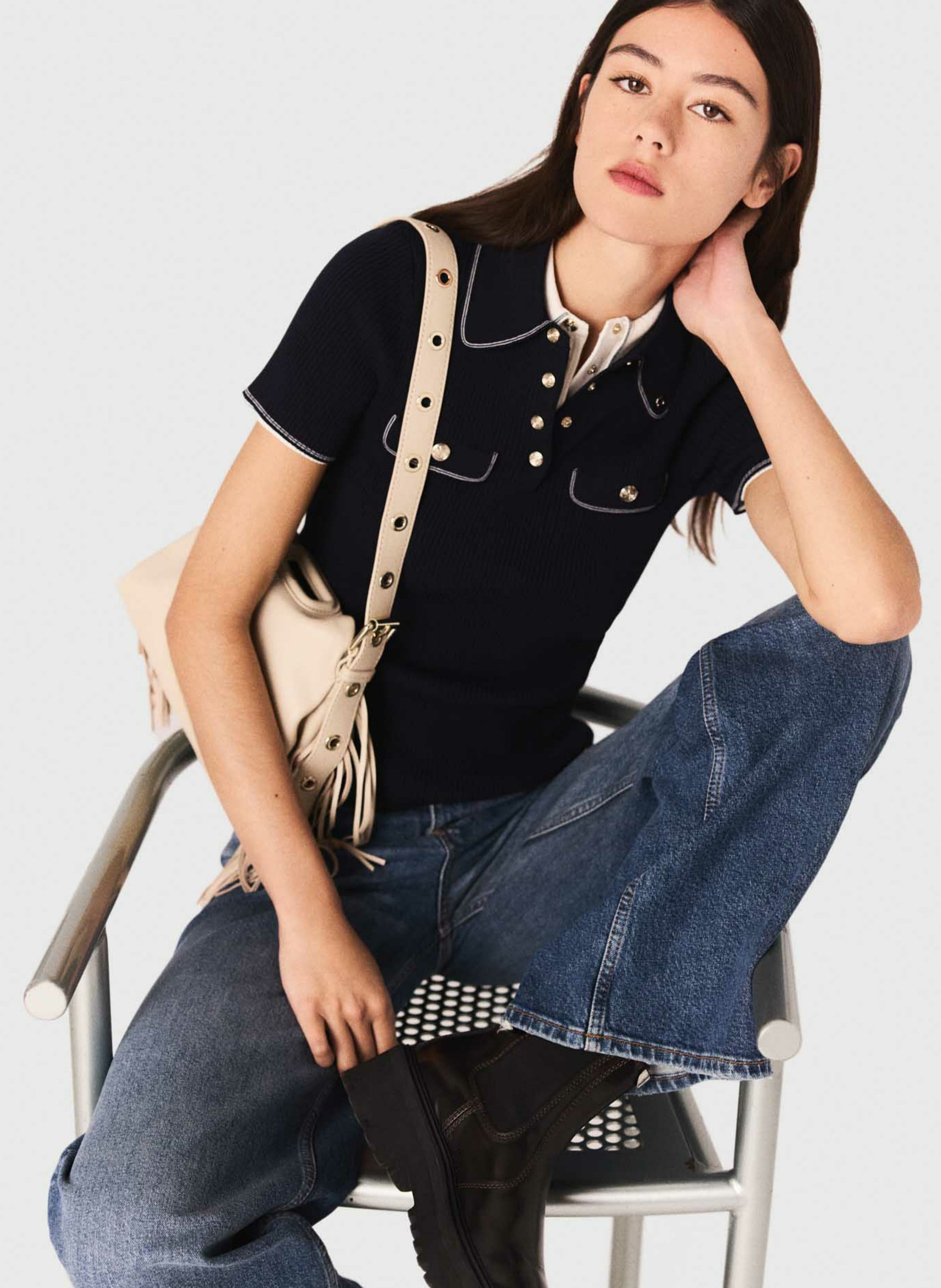 Pull col polo MAJE Bleu