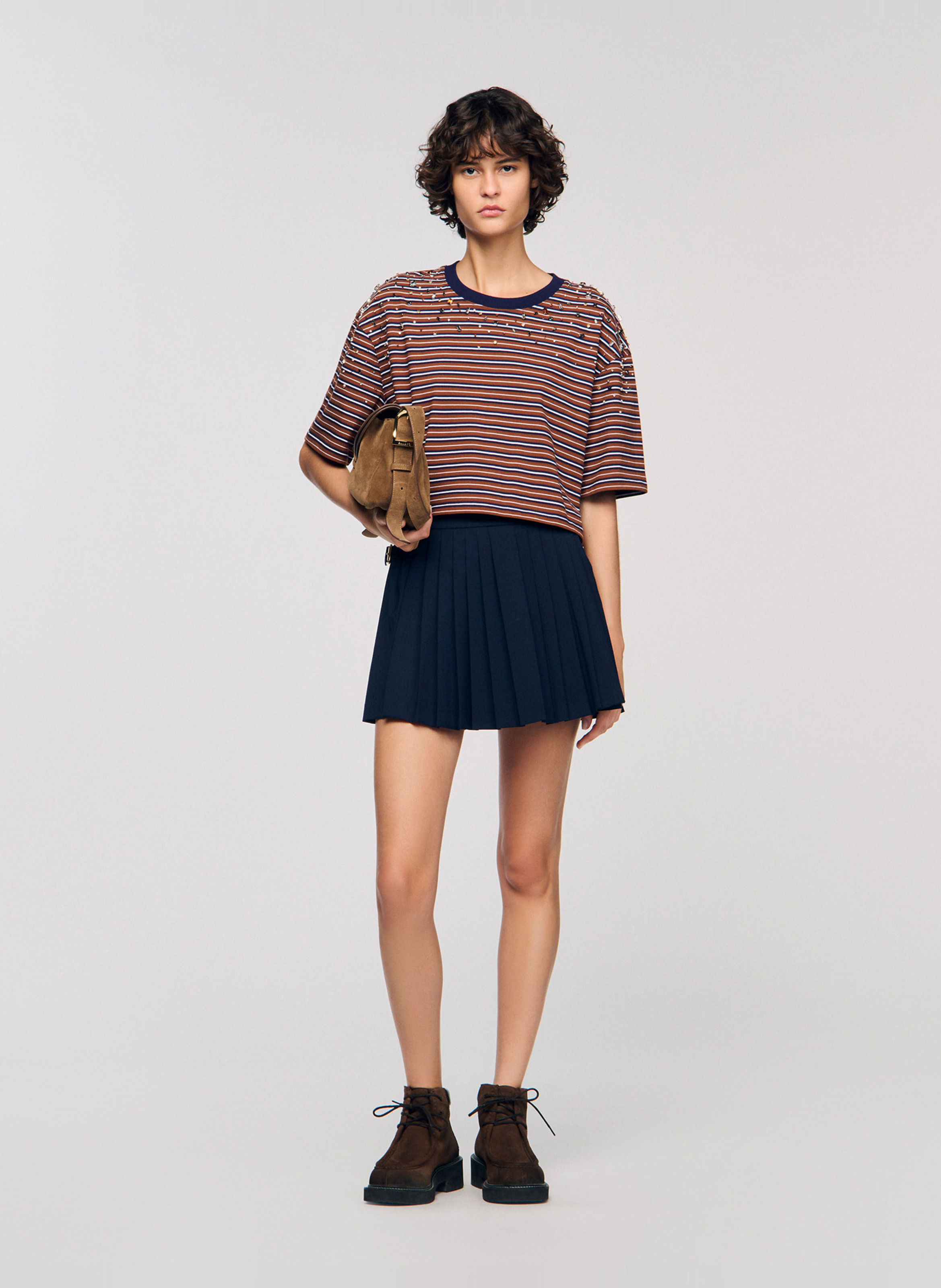 Tee-shirt ample col rond en coton Marron