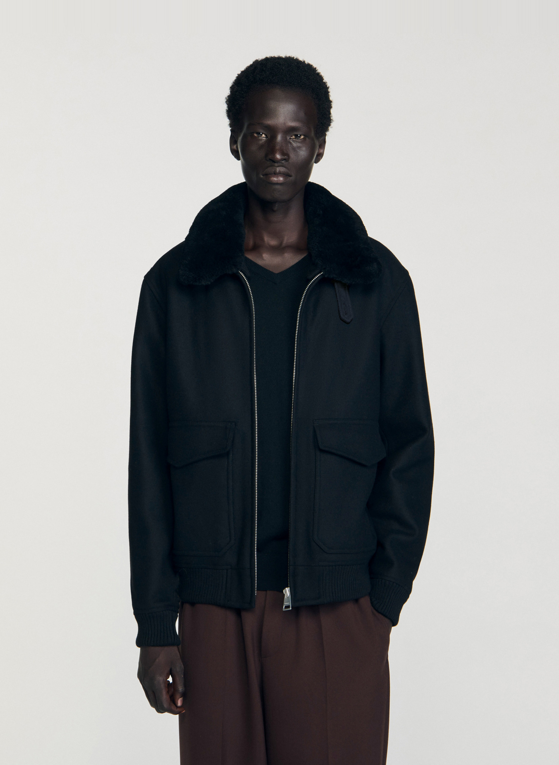 Blouson col mouton SANDRO Noir