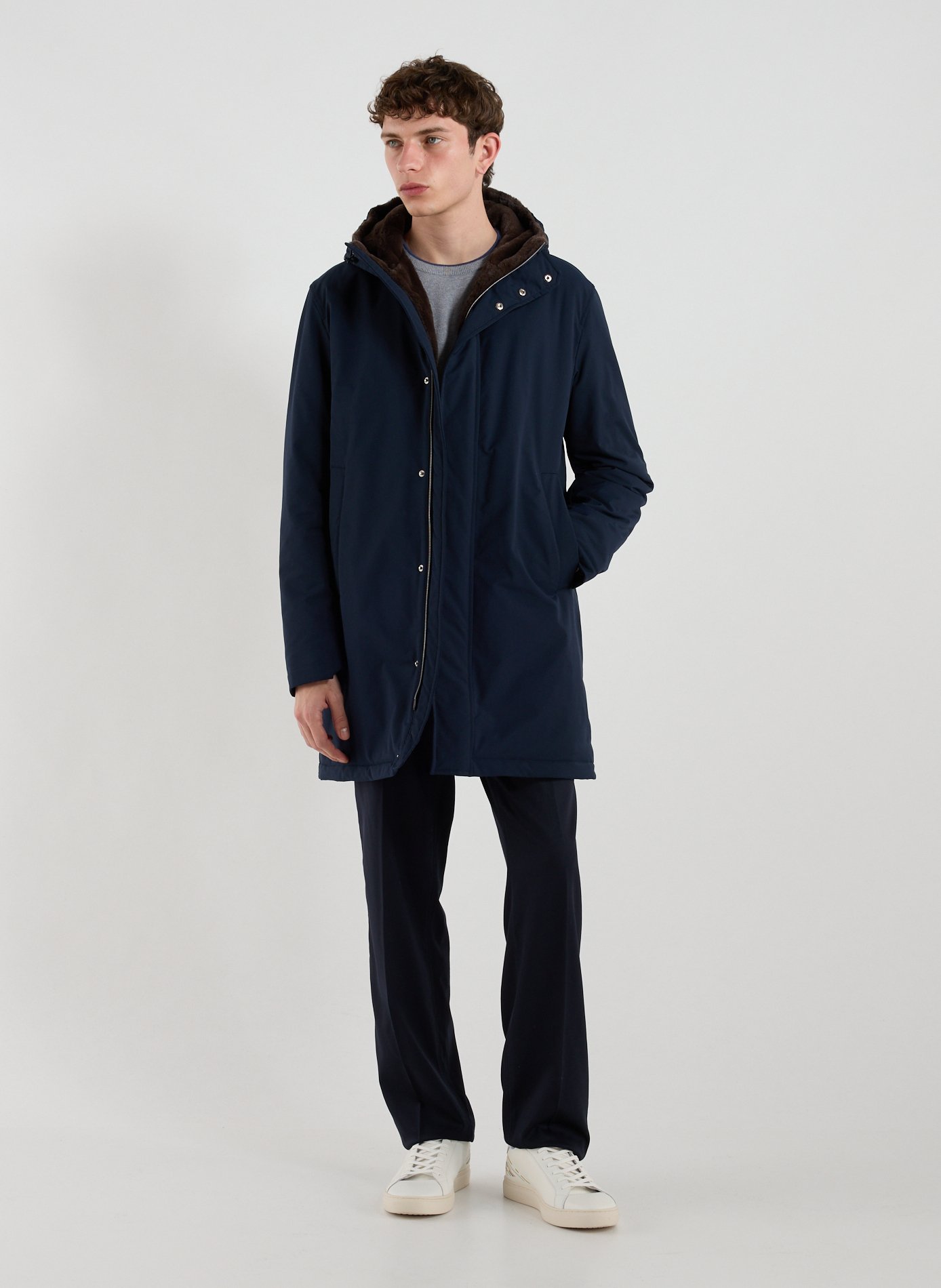 Hooded plain parka HERNO Blue