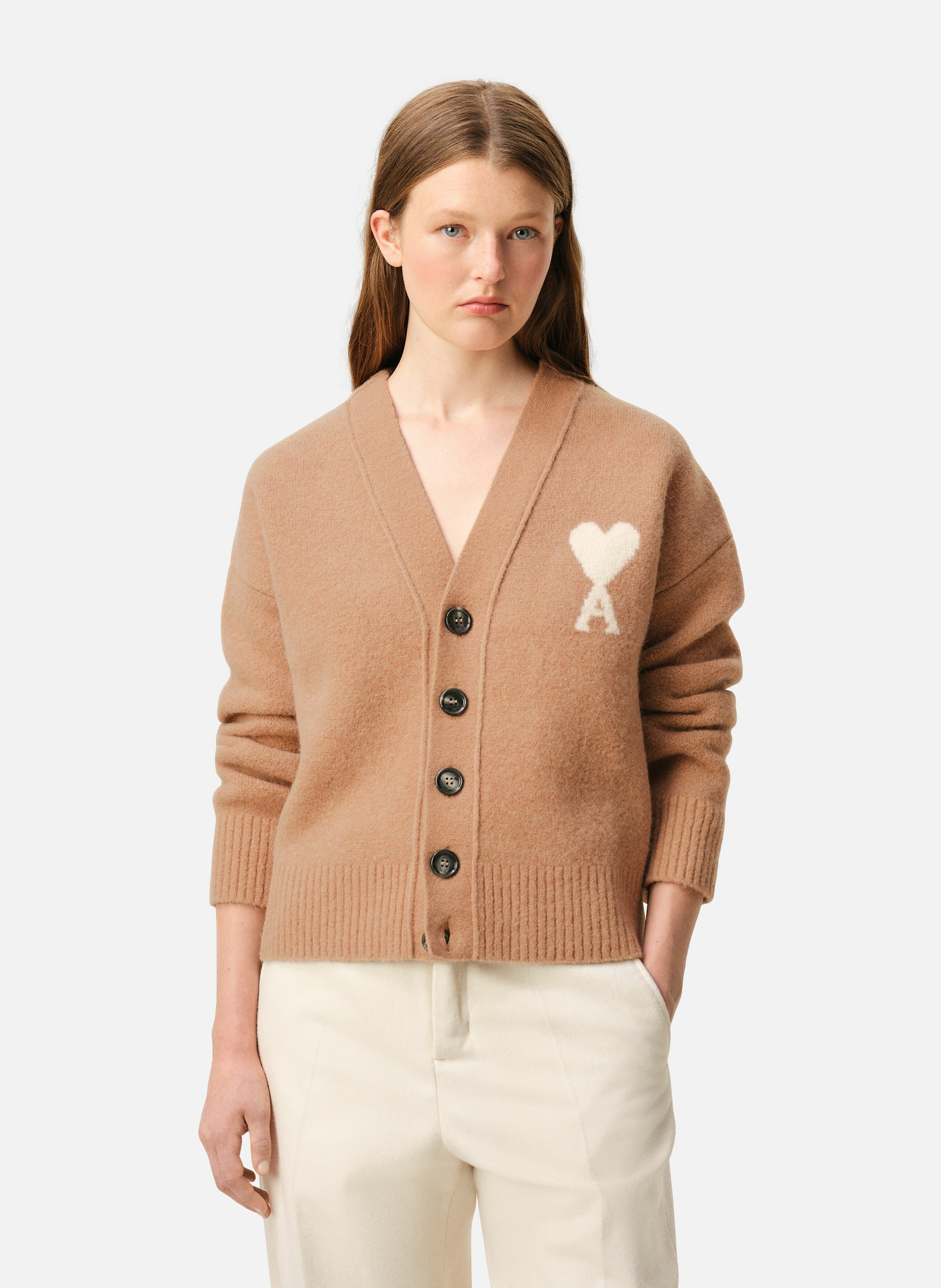 Cardigan ami de coeur en alpaga unisexe AMI PARIS Marron