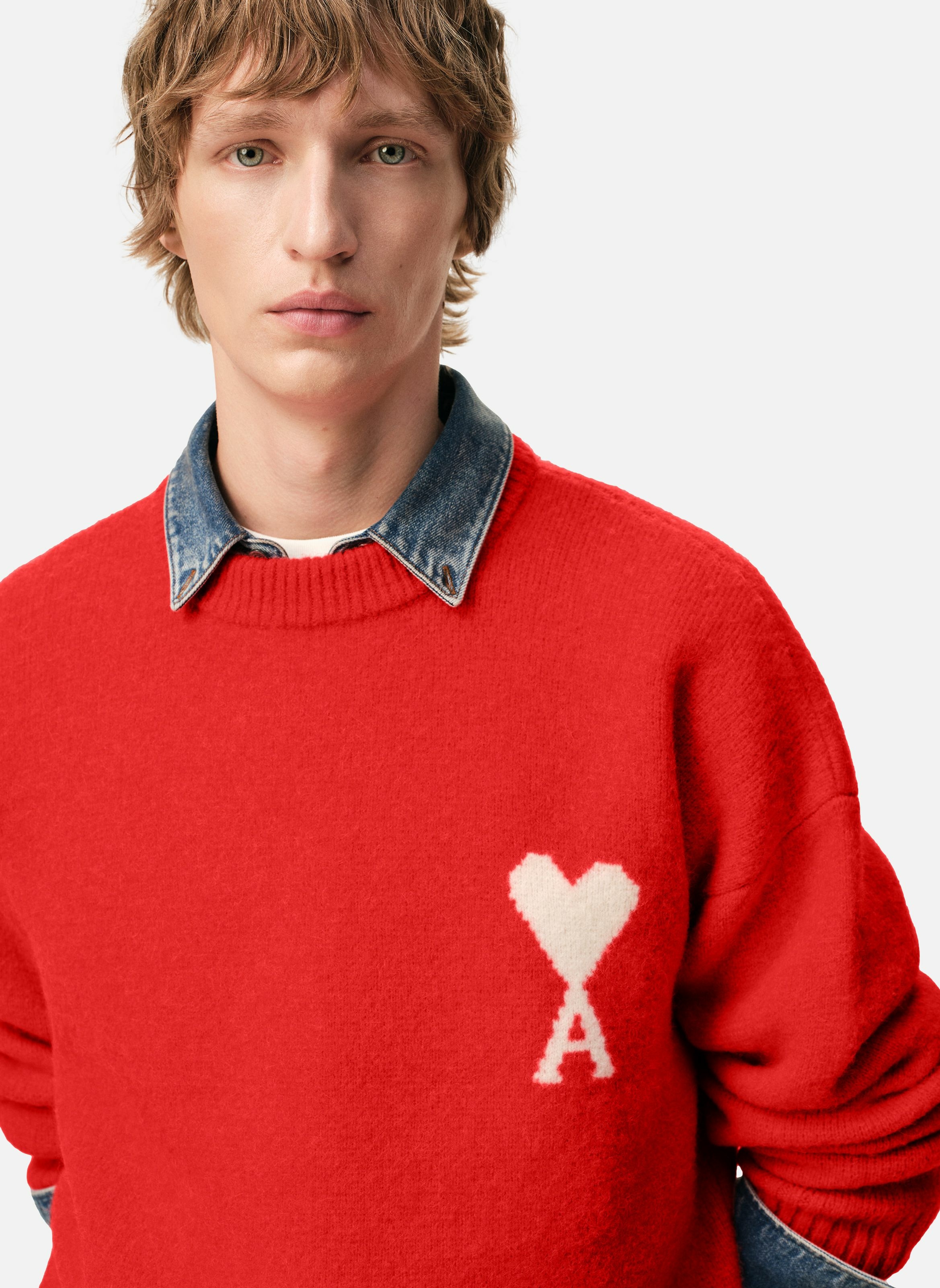 Pull col rond ami de coeur en alpaga unisexe AMI PARIS Rouge