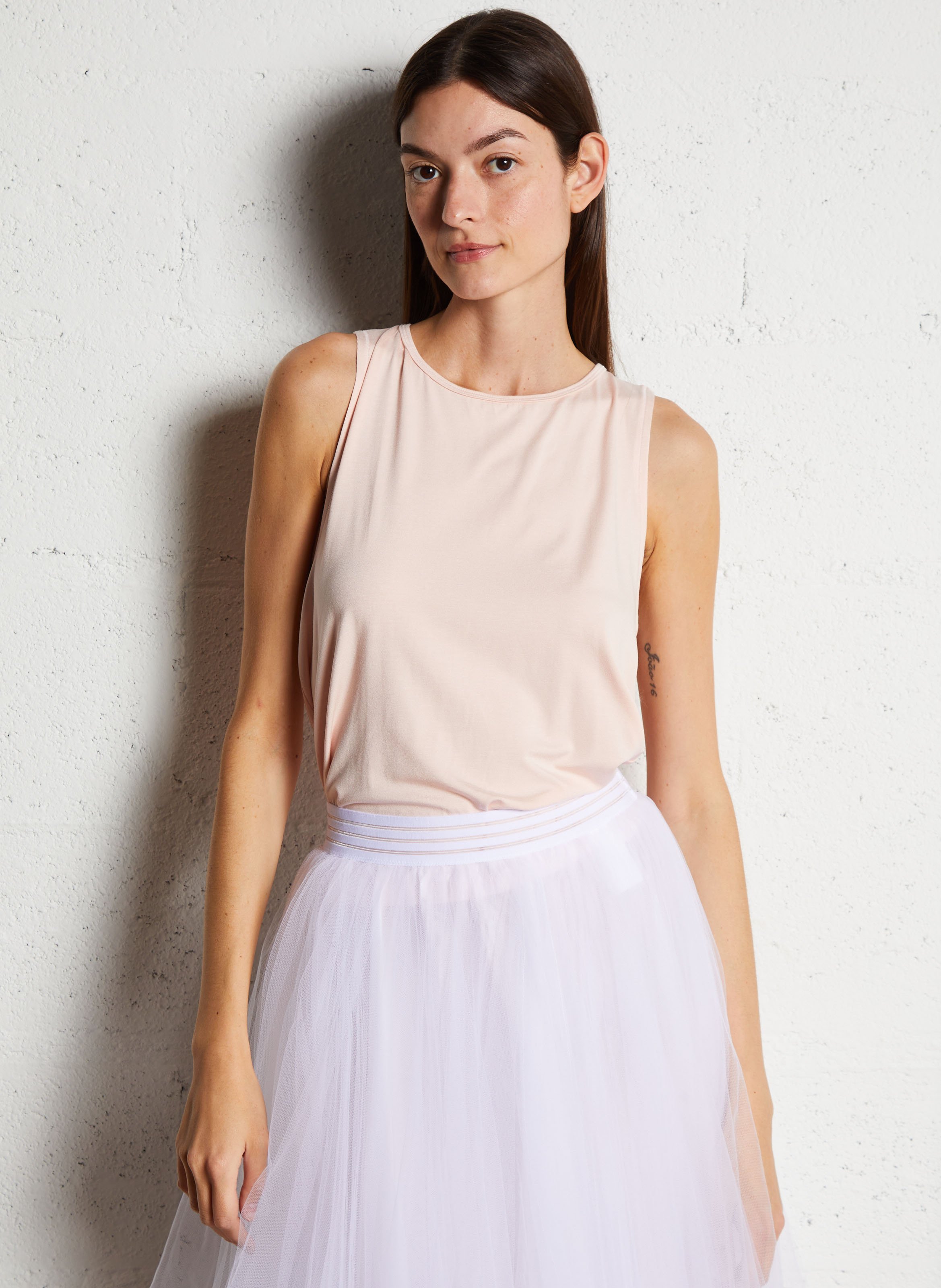 Débardeur moulant col rond droit REPETTO Rose