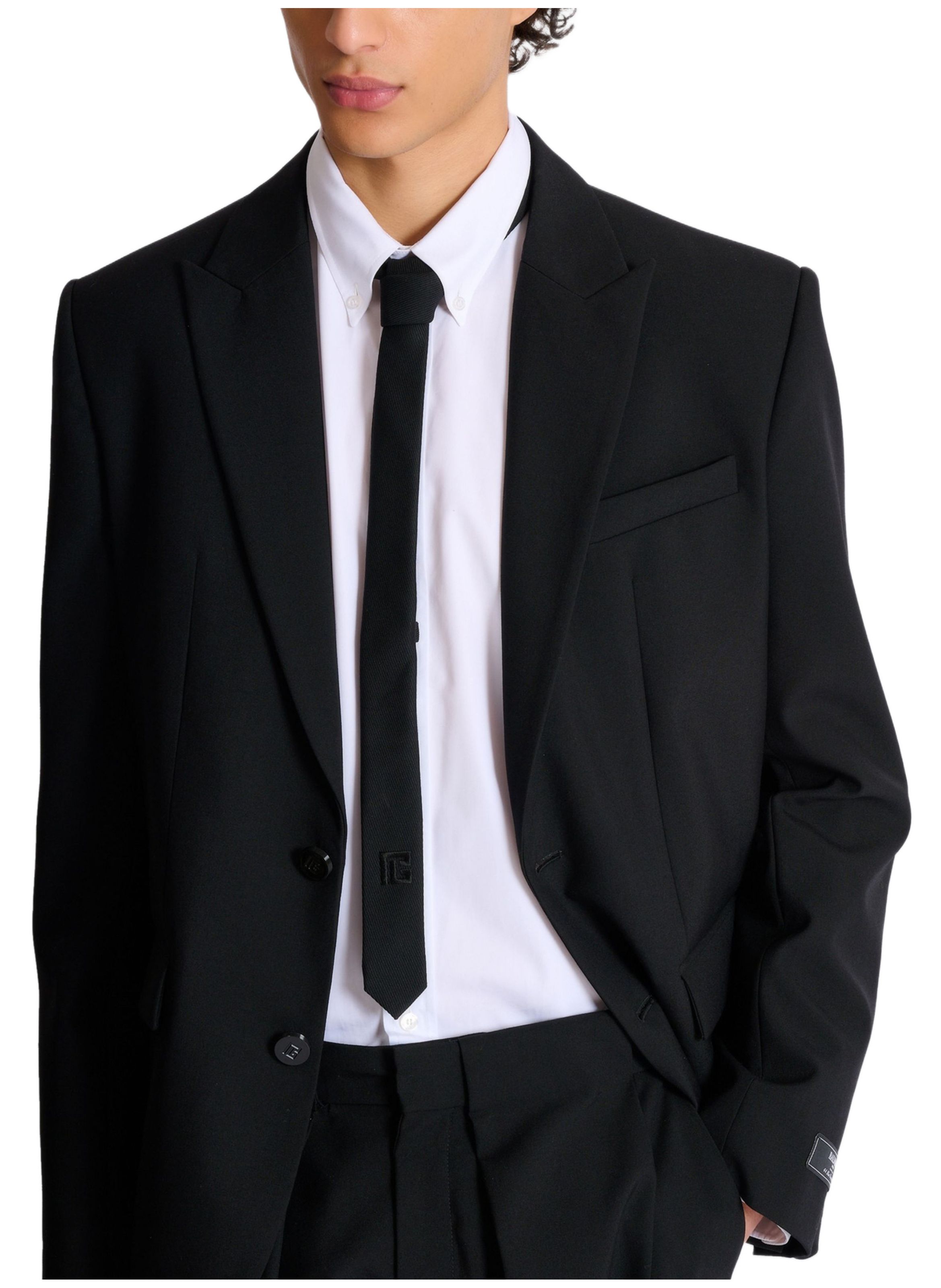 Cravate fine en laine avec broderie pb BALMAIN Noir