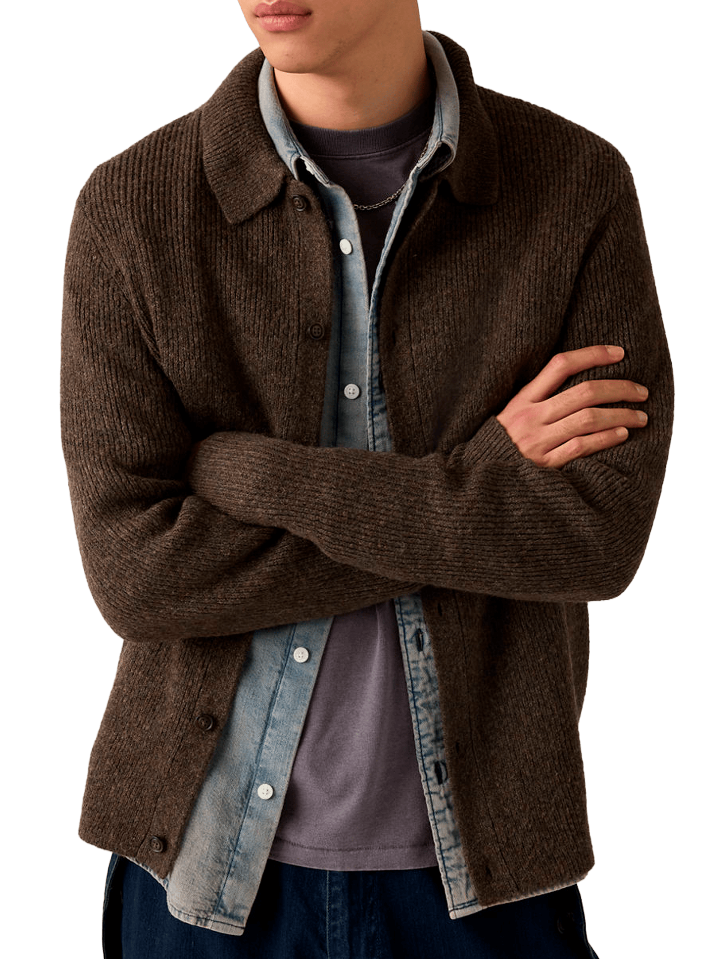 Cardigan droit côtelé à col classique LEVI'S Marron