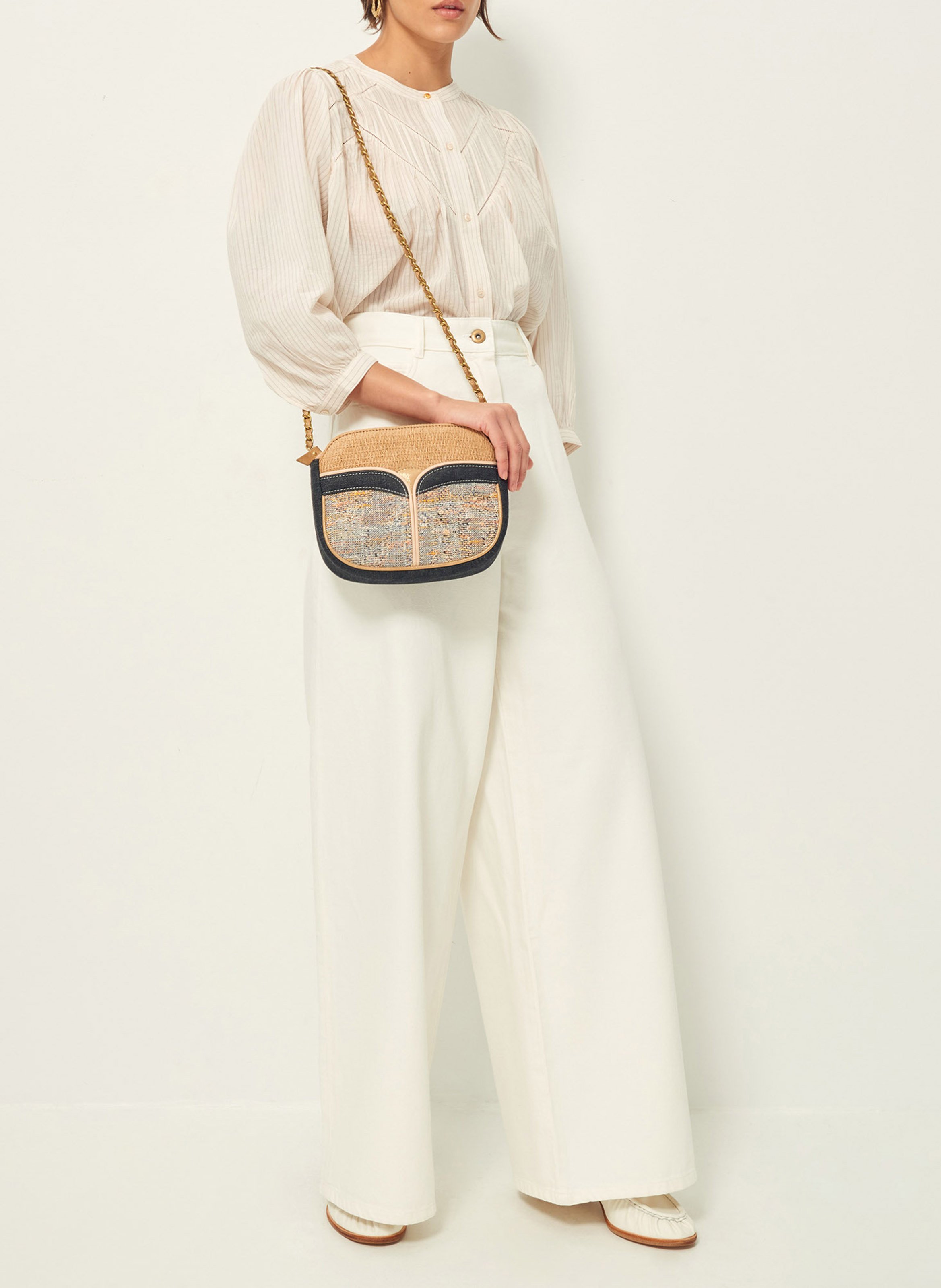 Chemise ample col mao en coton mélangé savi SESSUN Beige