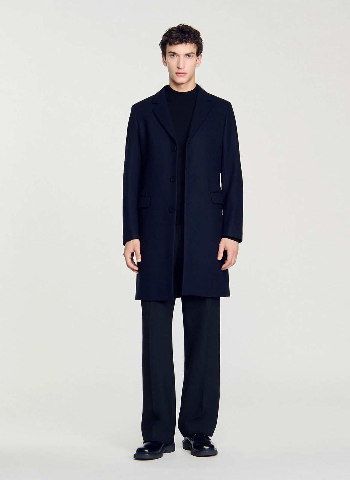 Manteau droit en laine mélangée SANDRO Bleu