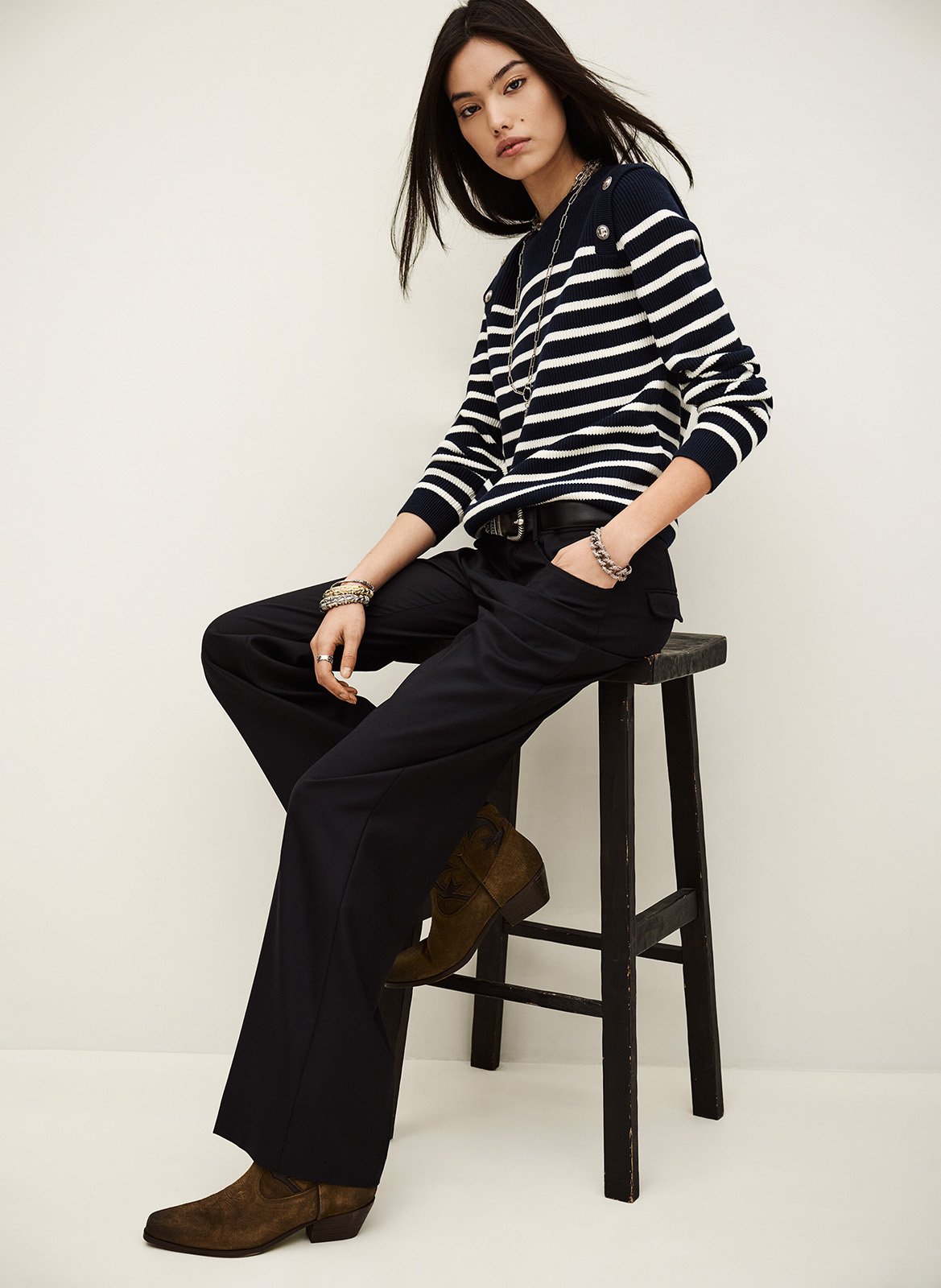 Pantalon bootcut en laine nives BA&SH Bleu