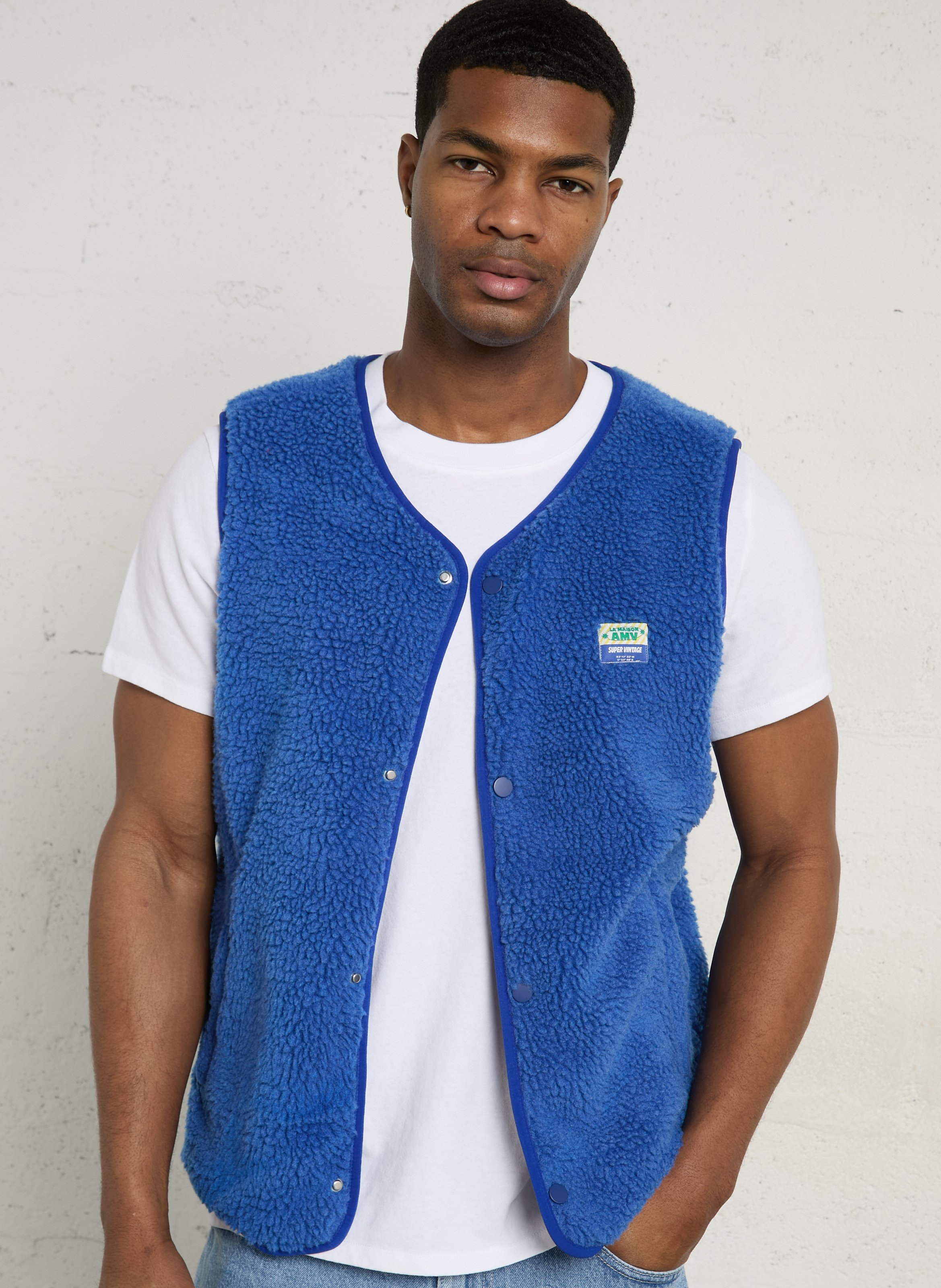 Veste col rond en sherpa hoktown AMERICAN VINTAGE Bleu