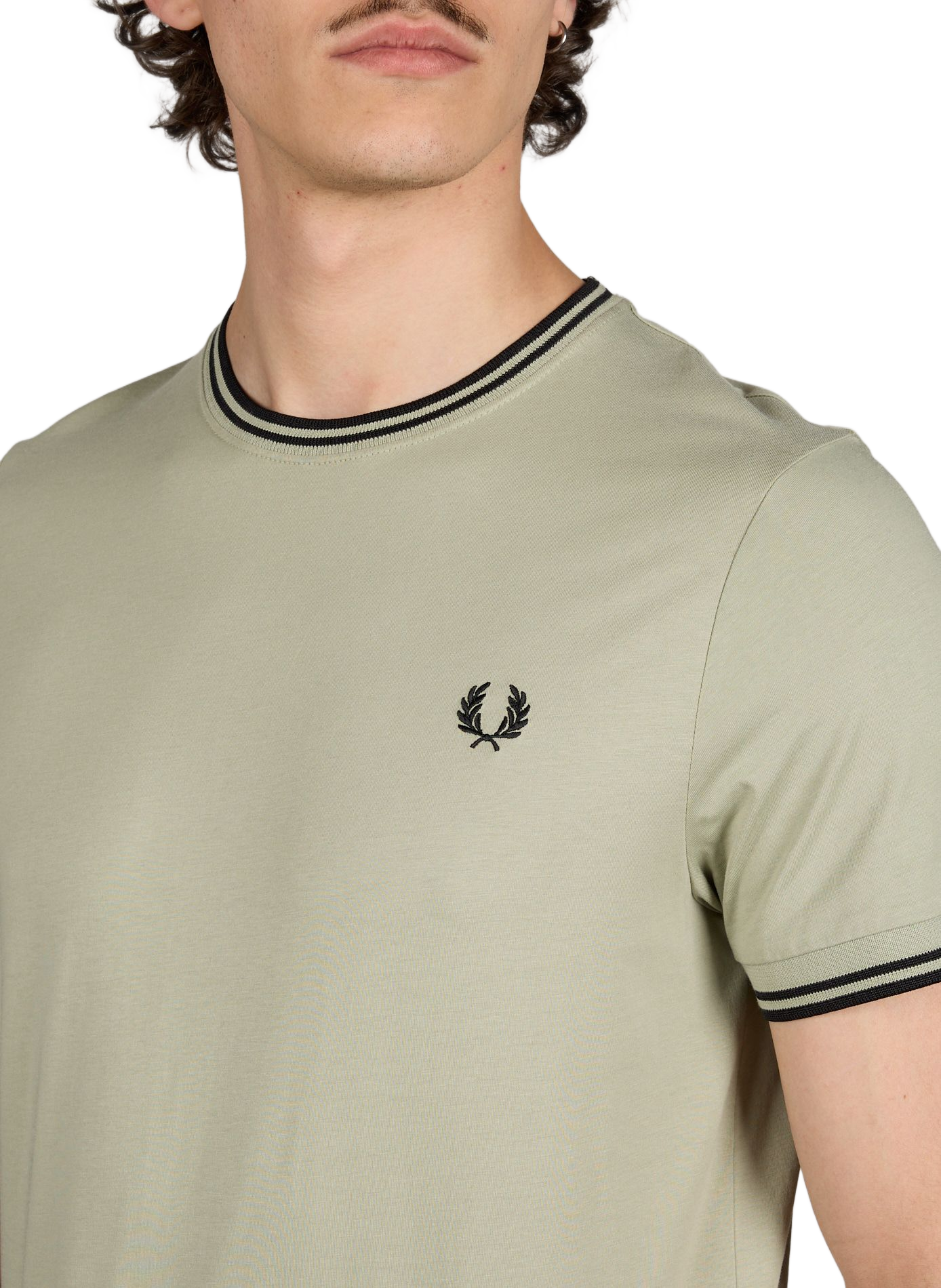 T-shirt uni à col rond en coton FRED PERRY Vert