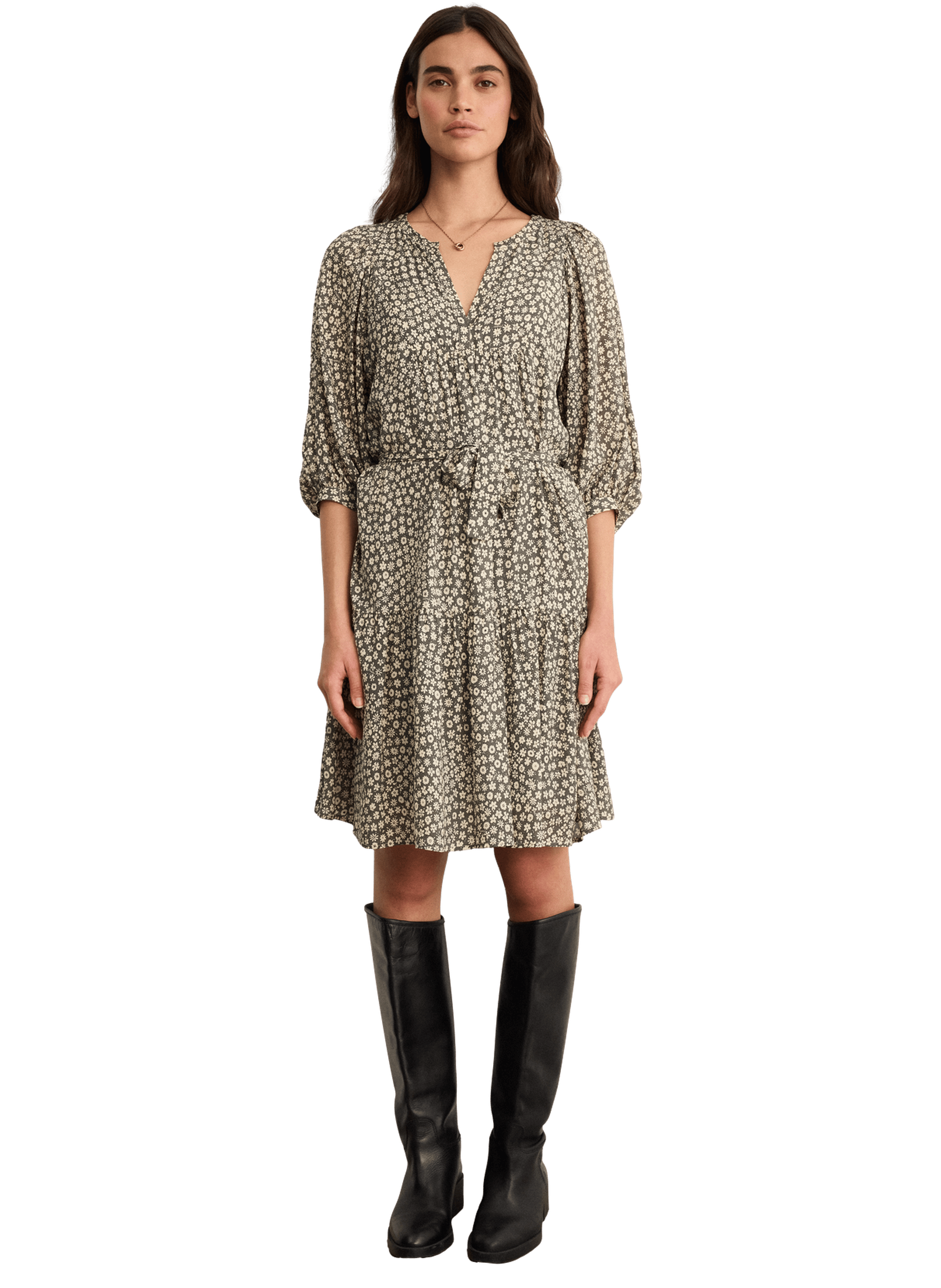 Robe courte fluide à fleurs - arsene PABLO Kaki