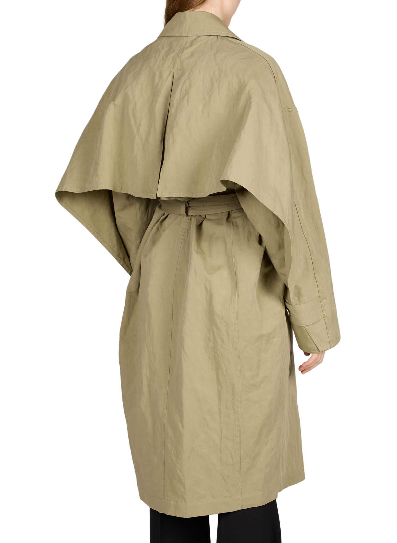 Trench croisé à cape en coton et lin mélangés HELMUT LANG Vert