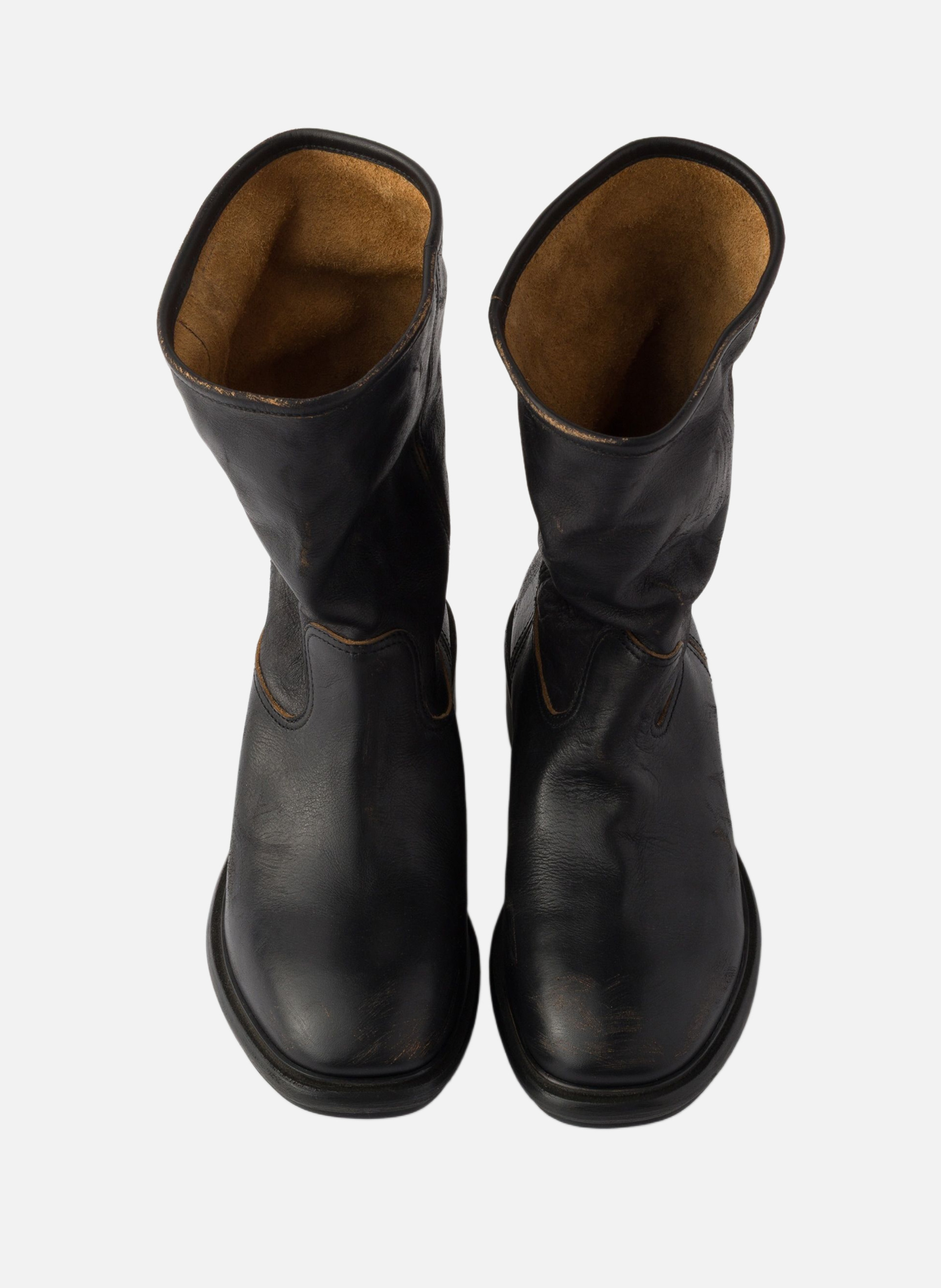 Bottes en cuir à effet vintage PRADA Noir