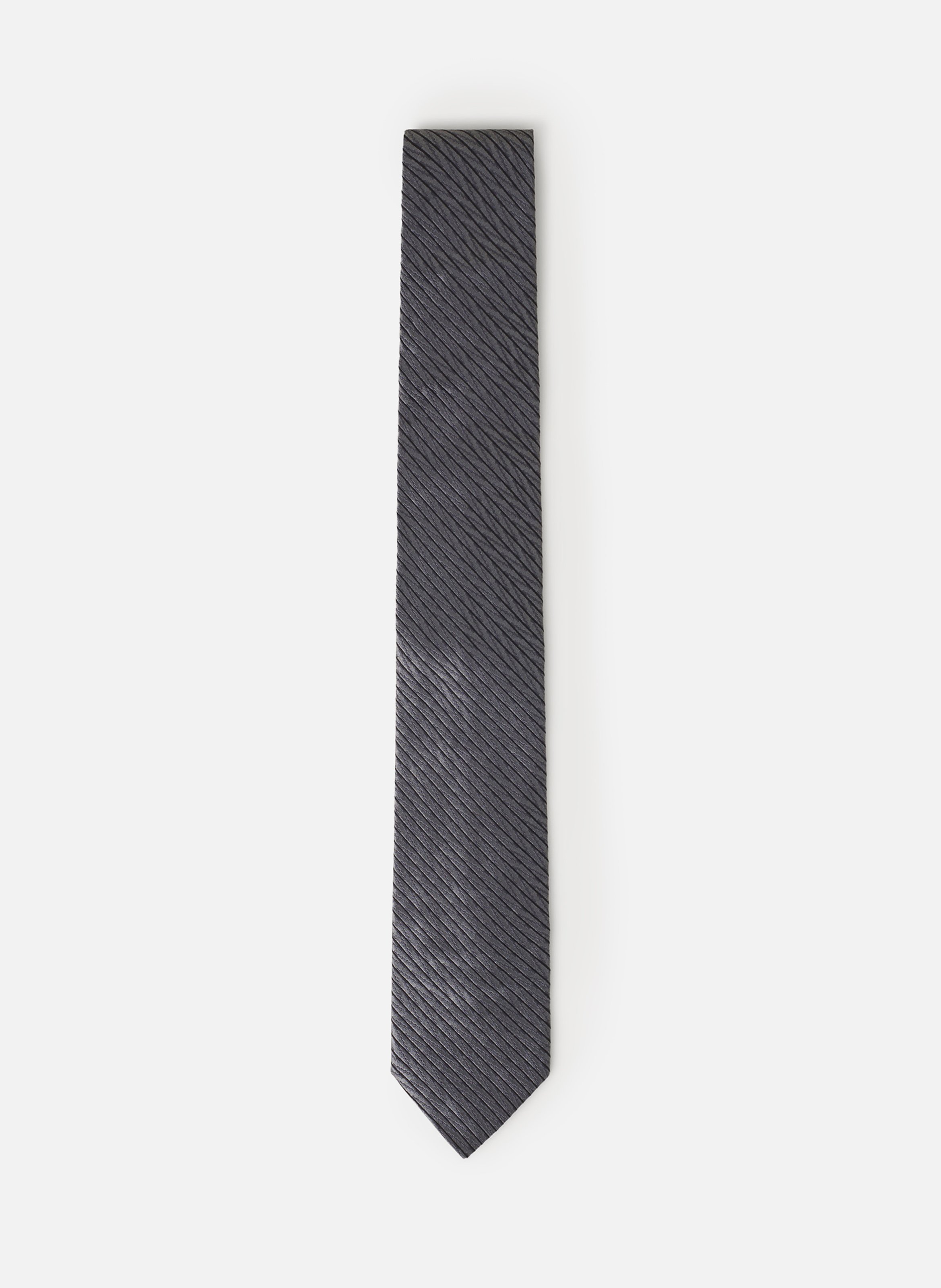 Cravate chevron rayure en soie LANVIN Gris