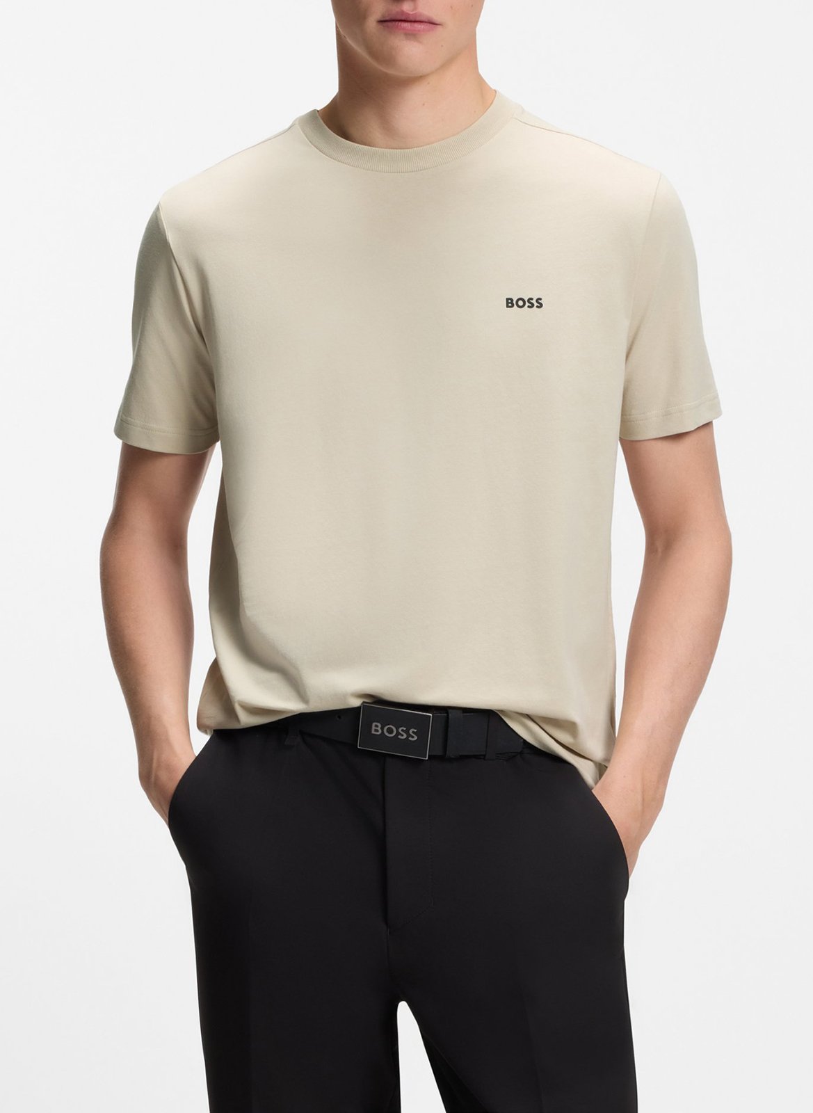 Tee-shirt col rond en coton mélangé  Beige clair