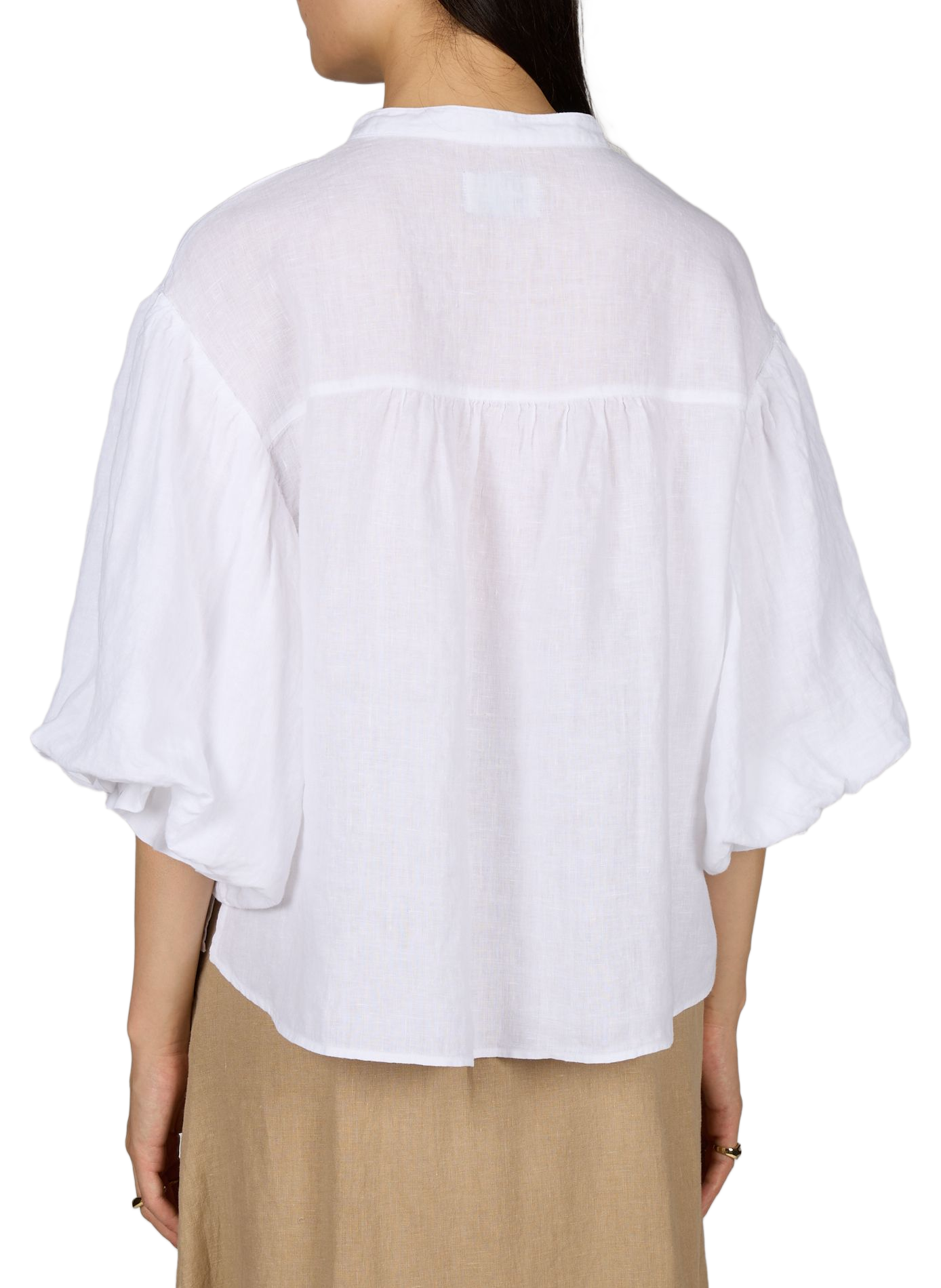 Linen blouse with puff sleeves MR MOOD White