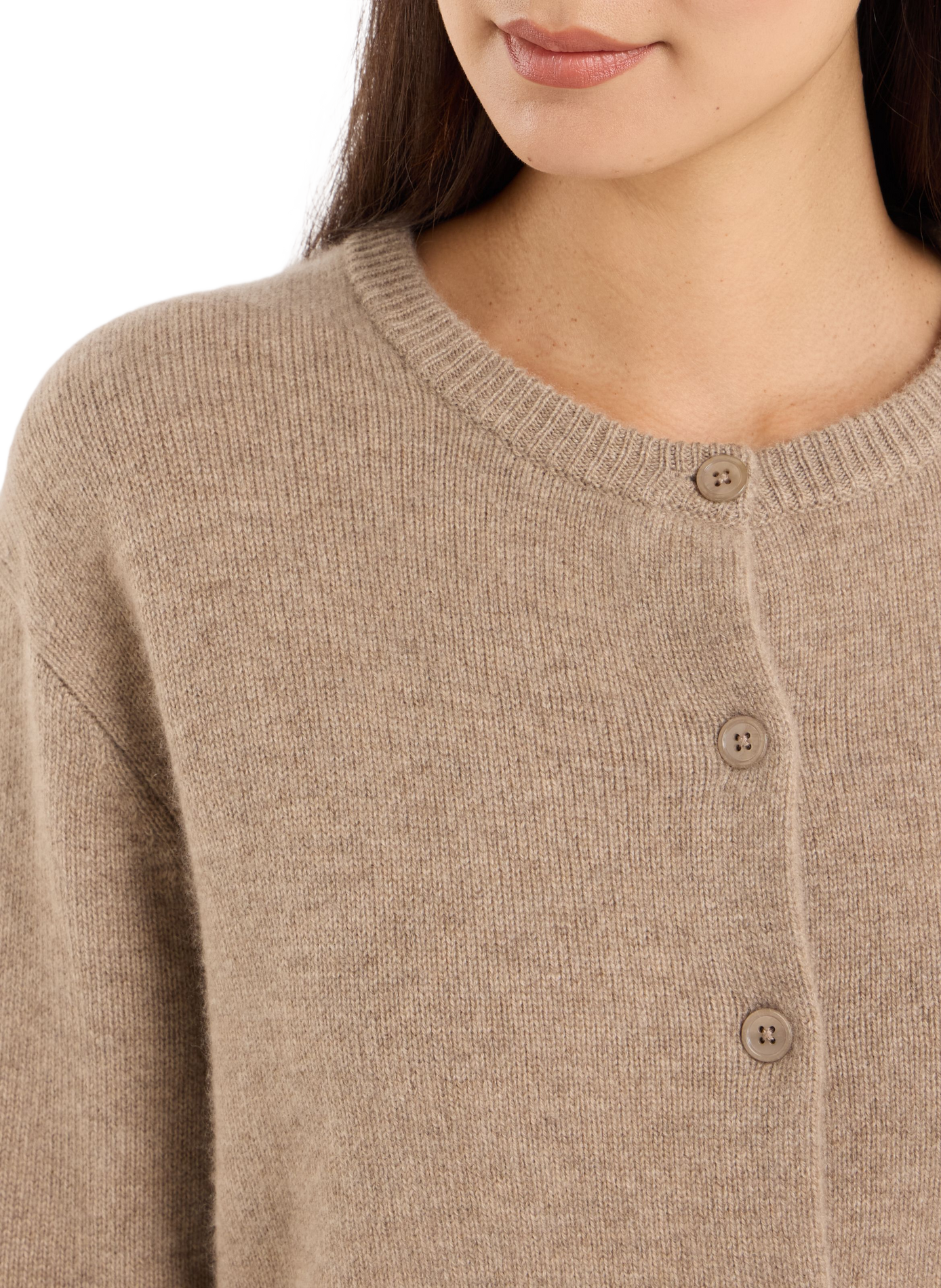 Fluffy round-neck cashmere cardigan SAISON 1865 Brown