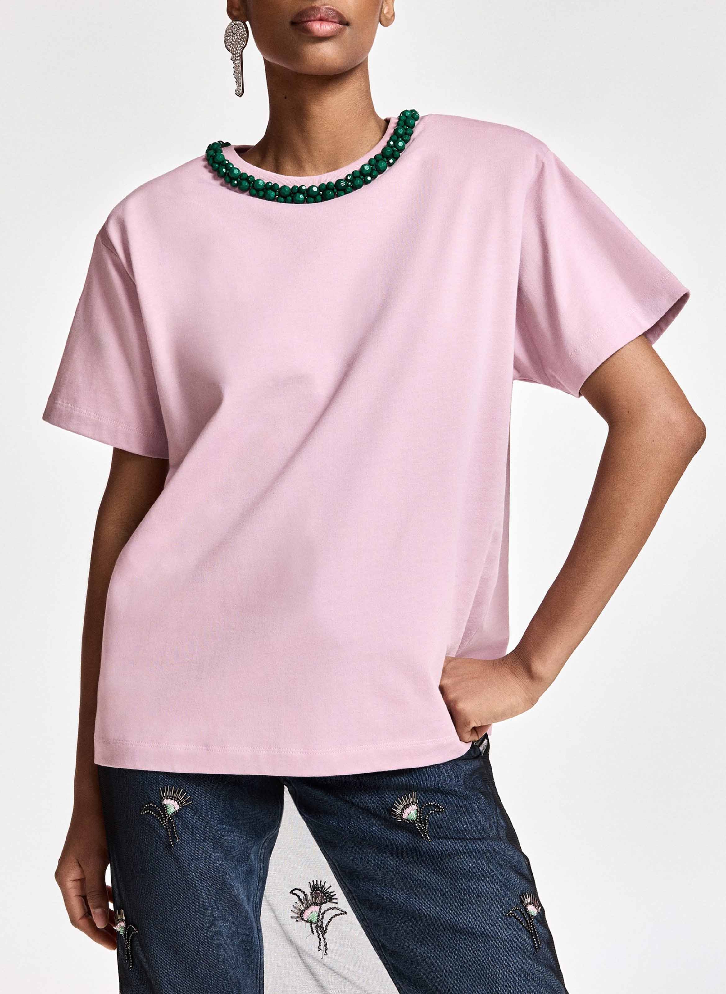 T-shirt droit à perles en coton bio kardinal ESSENTIEL ANTWERP Rose