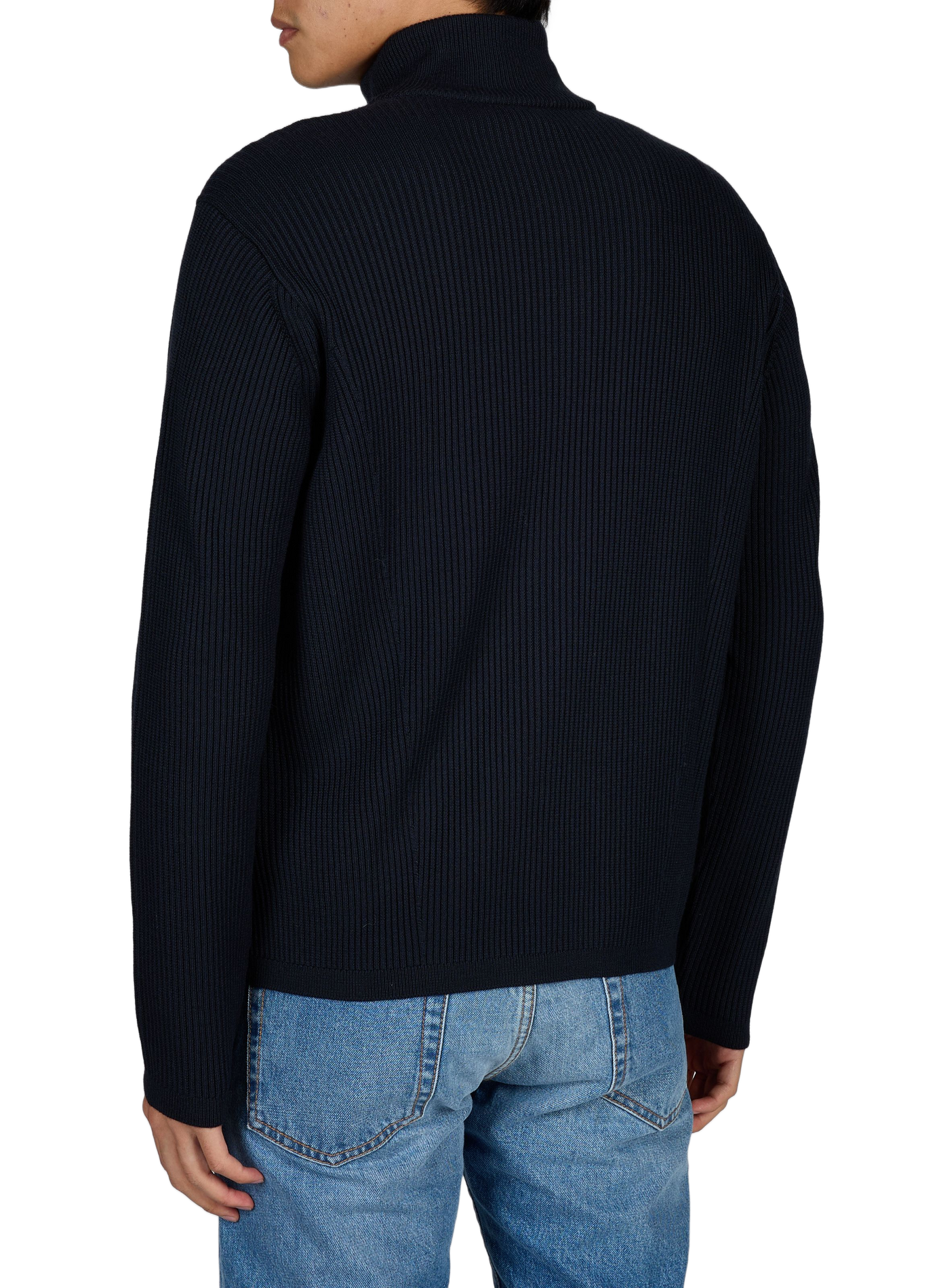 Wollen en katoenen trui met hoge kraag en rits EMPORIO ARMANI Blauw