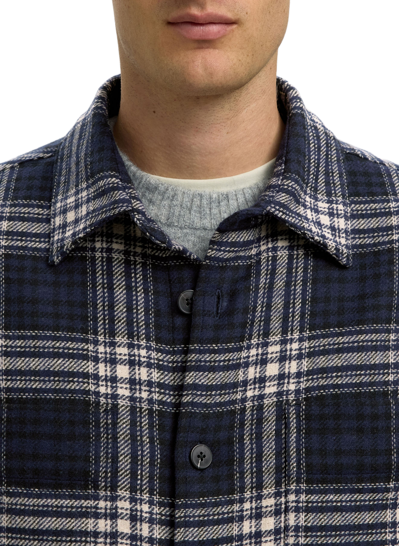 Gerade geschnittenes Overshirt mit klassischem Kragen und Karomuster SELECTED Blau