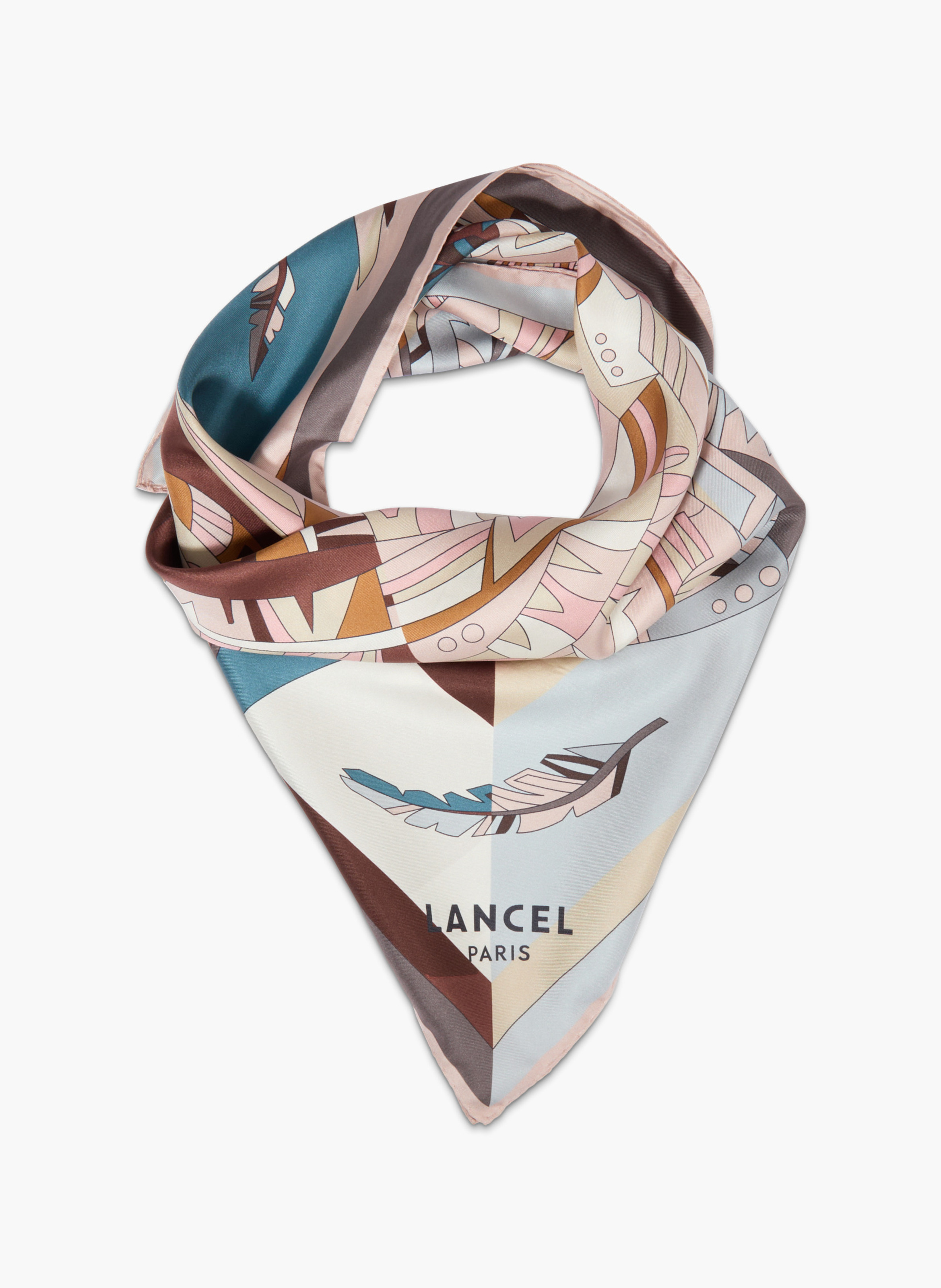 Zijden sjaal 90 met duo arabesque motief LANCEL Geel