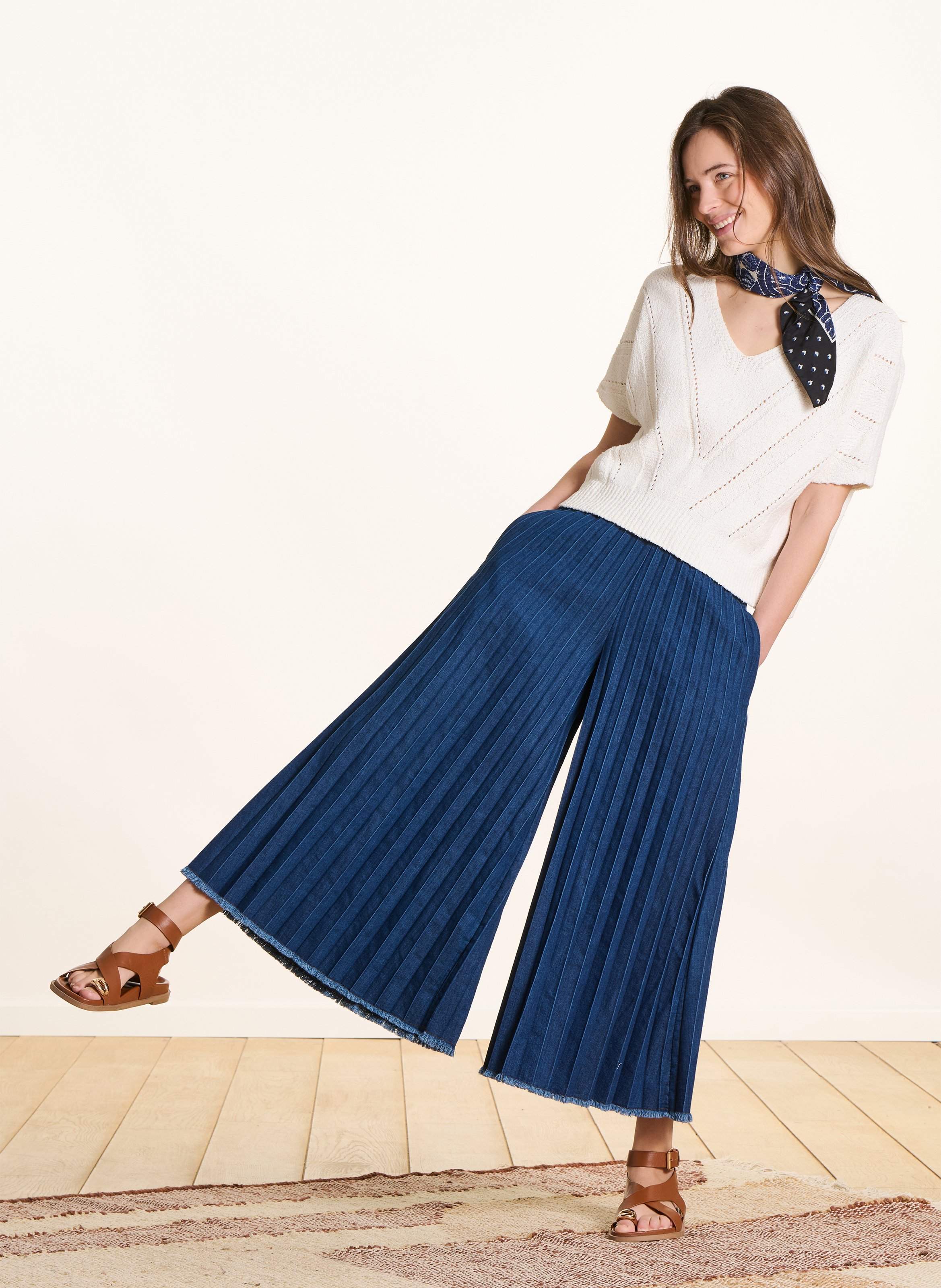 Wijde denim broek LA FEE MARABOUTEE Blauw