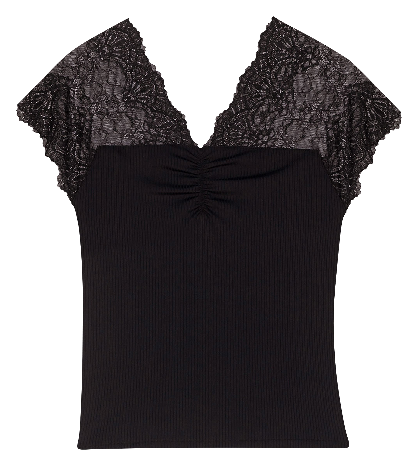 Top col v à dentelle MAJE Noir